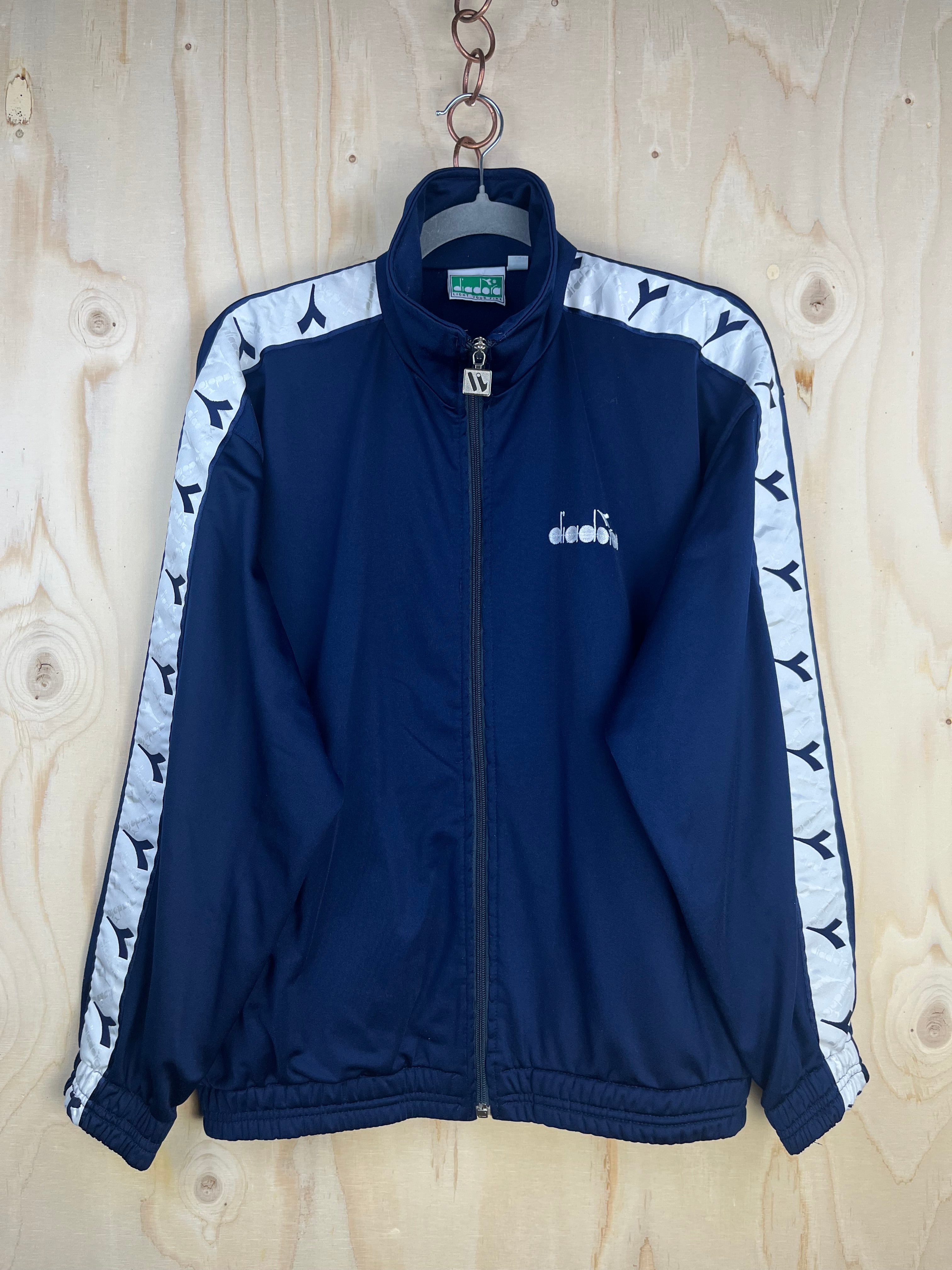 Vintage Diadora Track Jacket Navy Logo Tape 90s Zip-Up