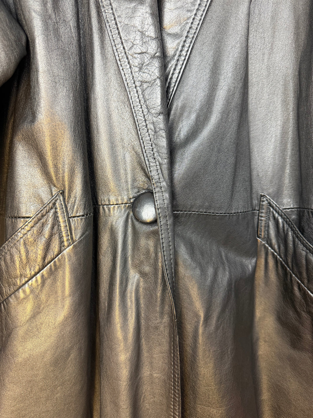 Trench vintage in vera pelle nera LOTUS Fashion anni ’90