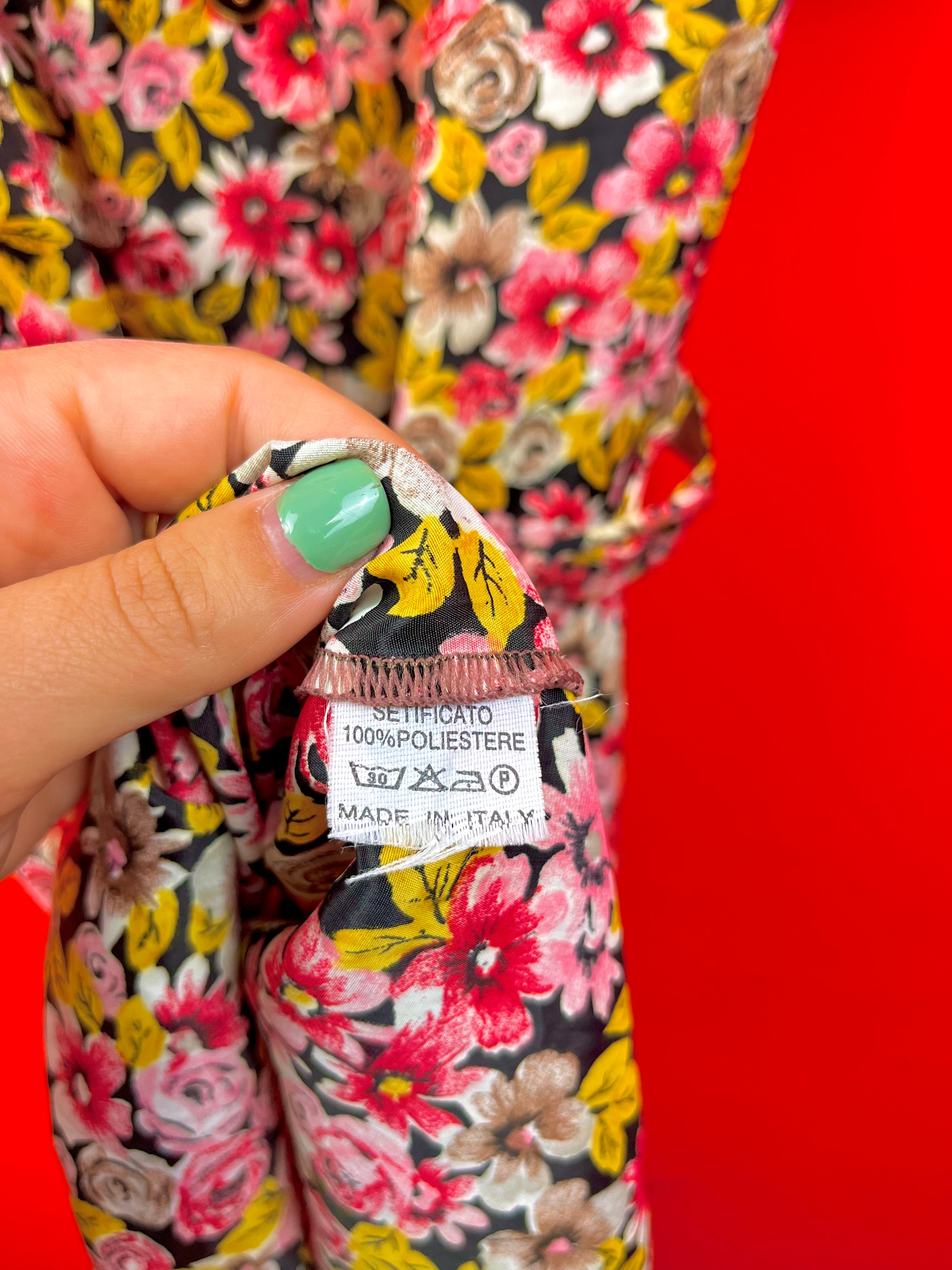 Vintage Floral Dress Made in Italy Belted 90s Midi Dress