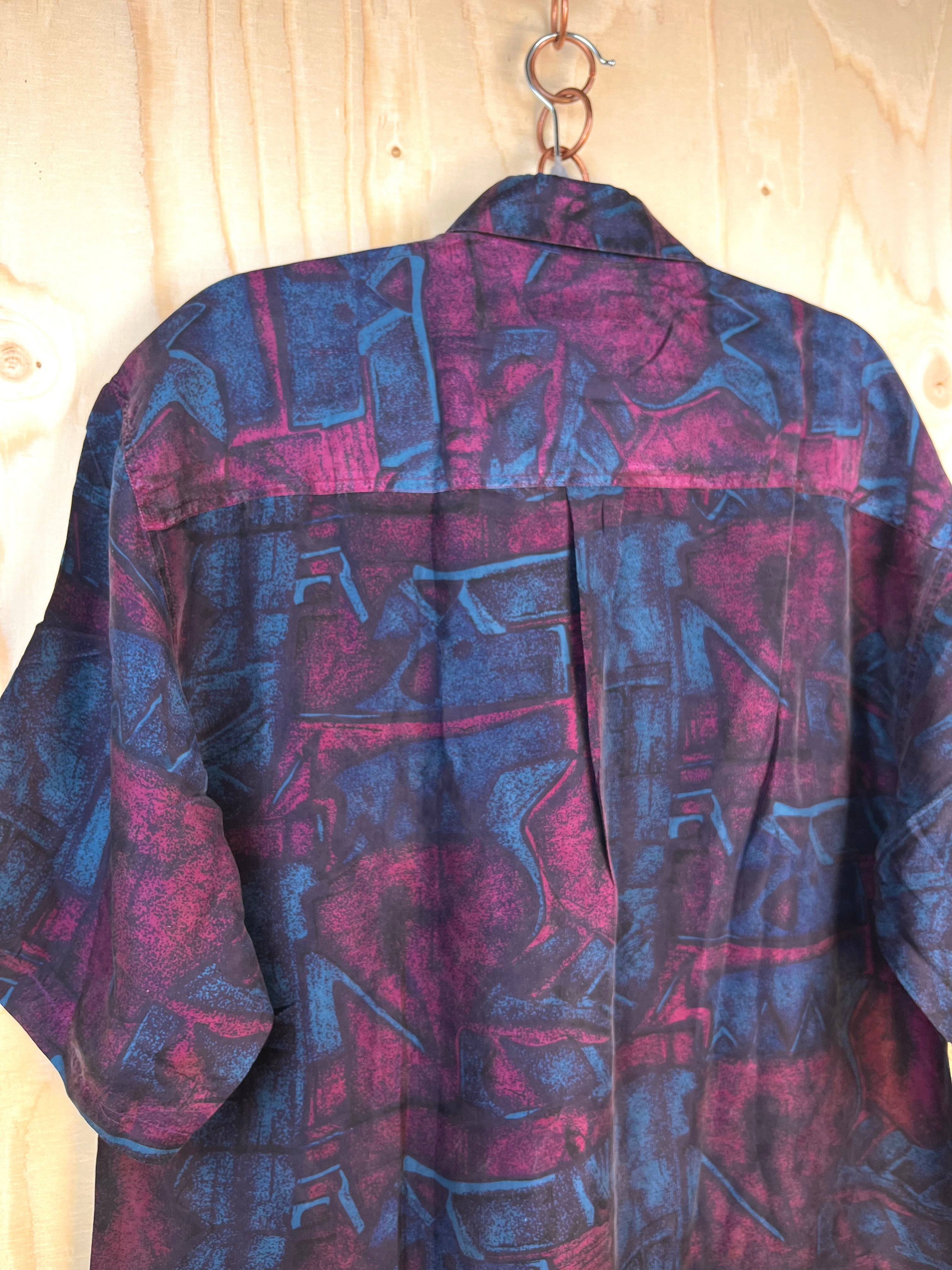 Mulberry Vintage Silk Shirt Blue Purple Pattern