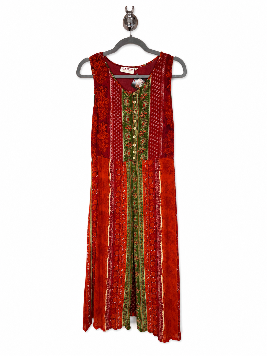 Abito vintage Gange midi patchwork boho anni ’90 – taglia M