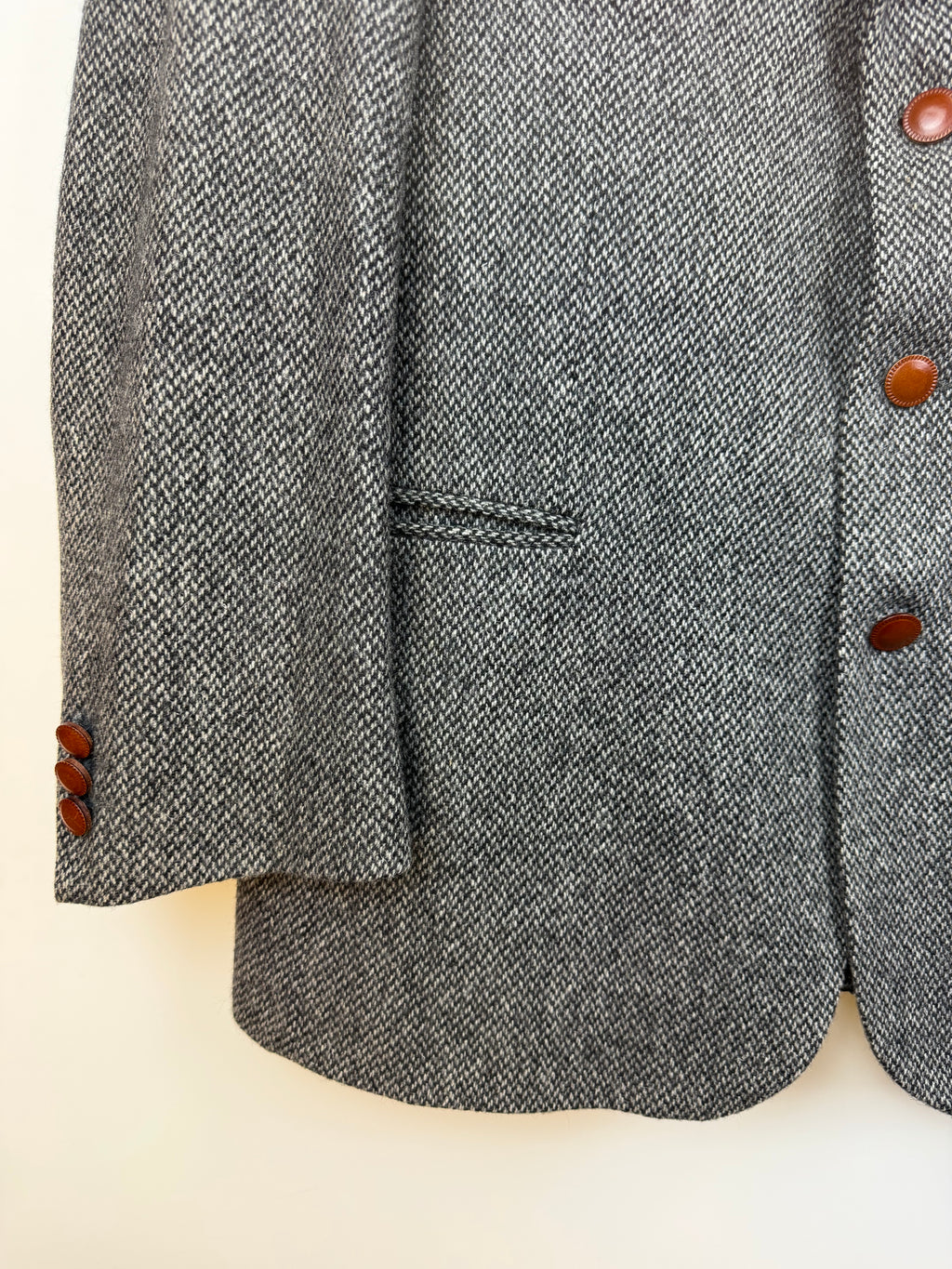 Blazer vintage in tweed grigio in pura lana vergine – Taglia 52