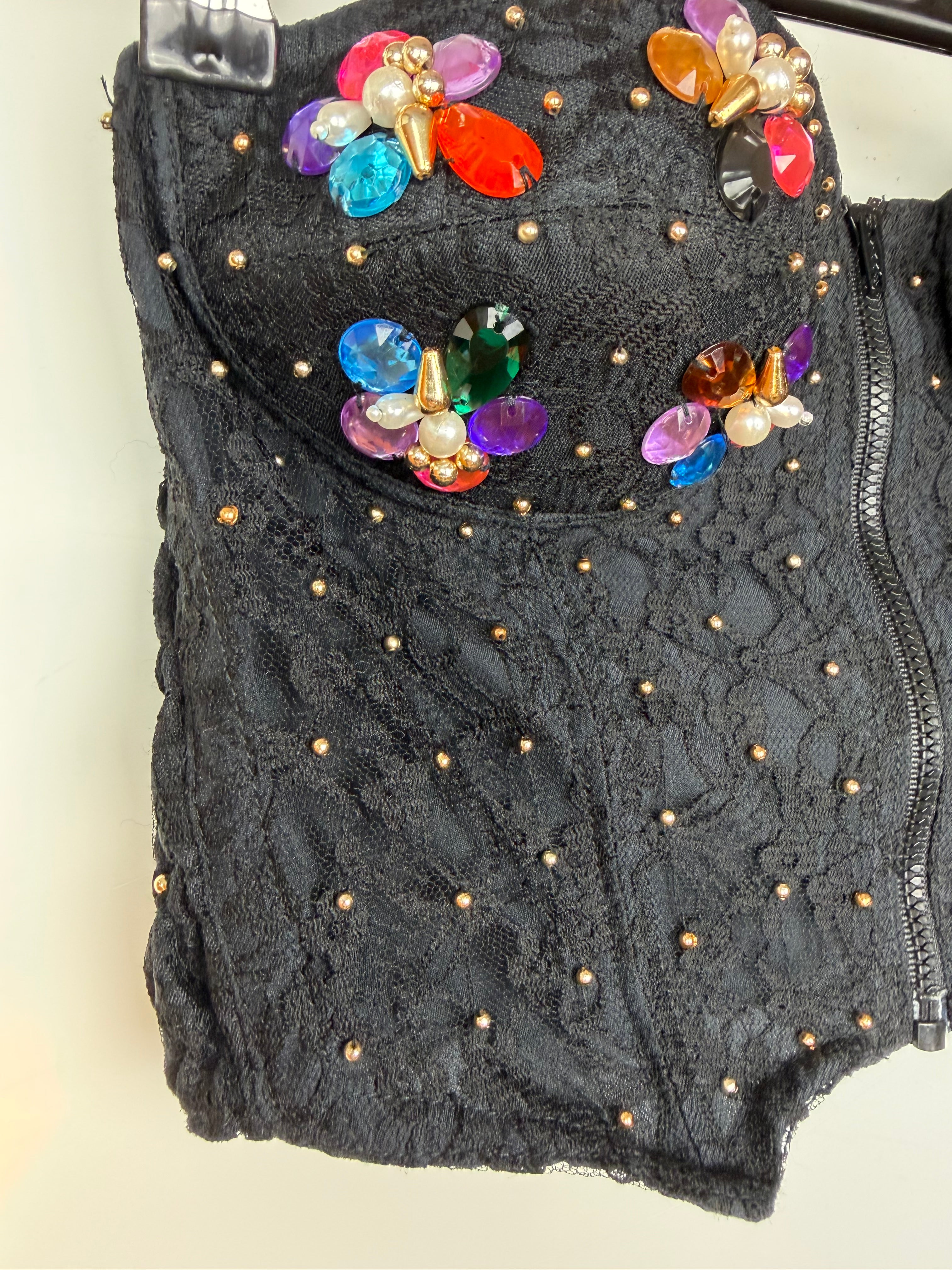 Vintage Carisma Bustier Nero Gioiello in Pizzo – Y2K