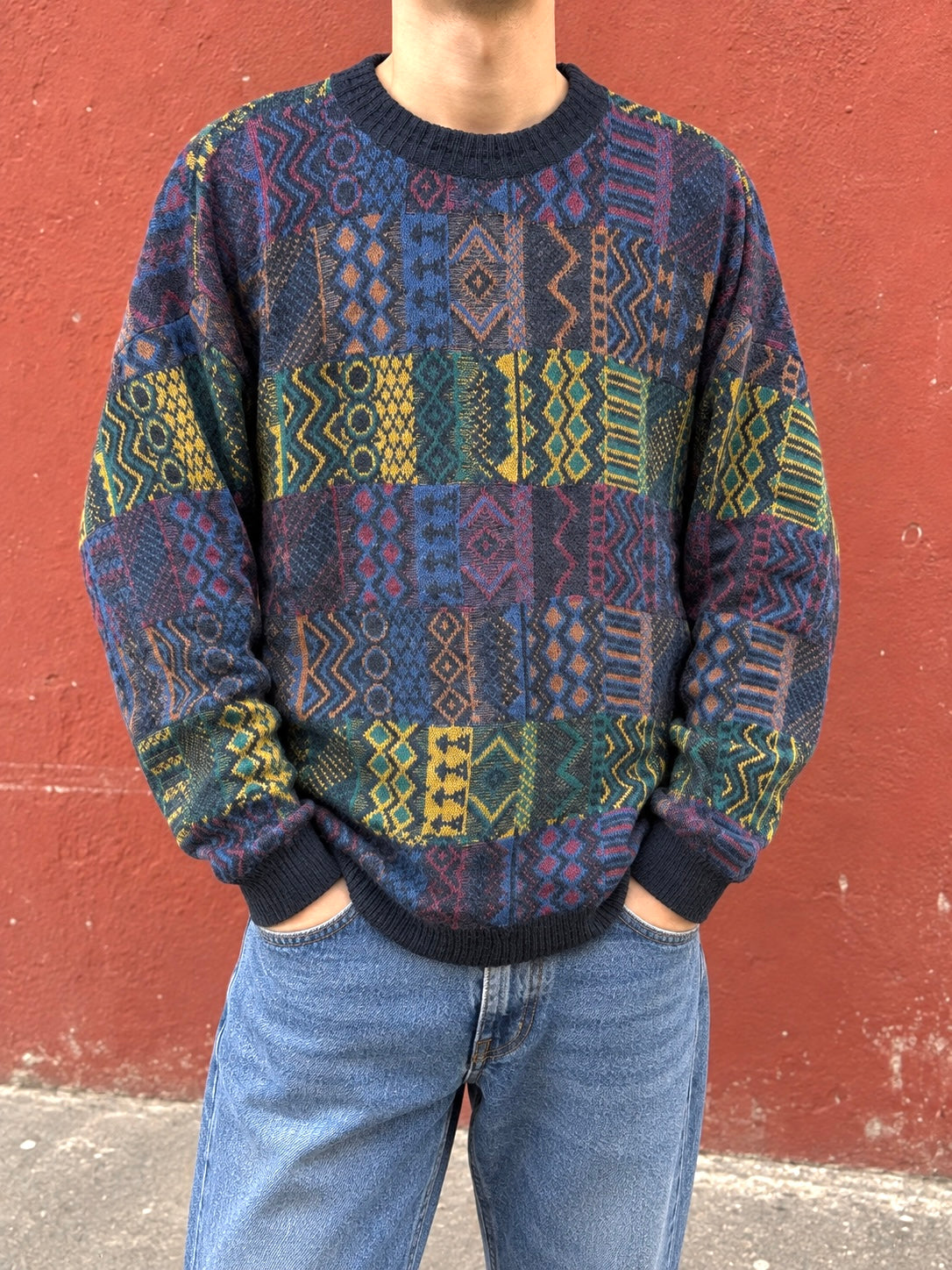 Vintage 90s Abstract Jacquard Knit Sweater