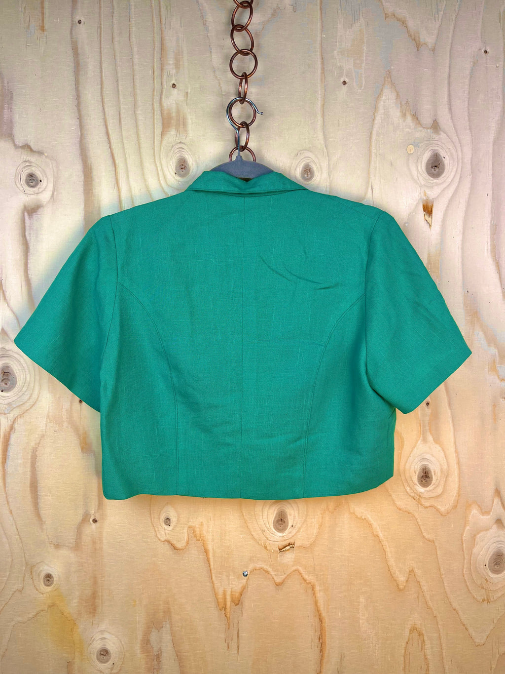 Vintage Linen Cropped Blazer – Emerald Green