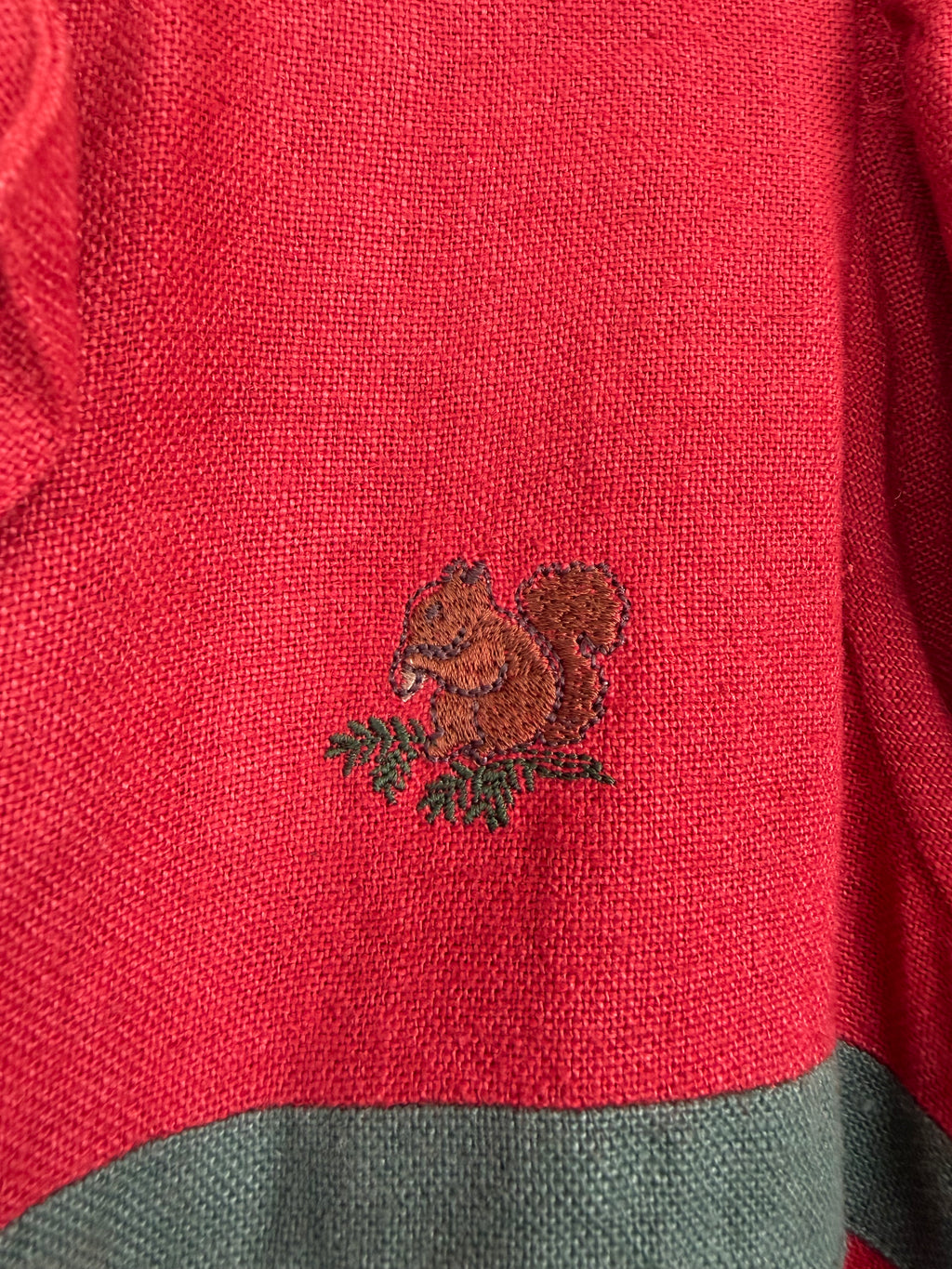 Vintage Austrian Linen Blend Dress by H. Moser – Red & Green Tirolean Maxi Dress