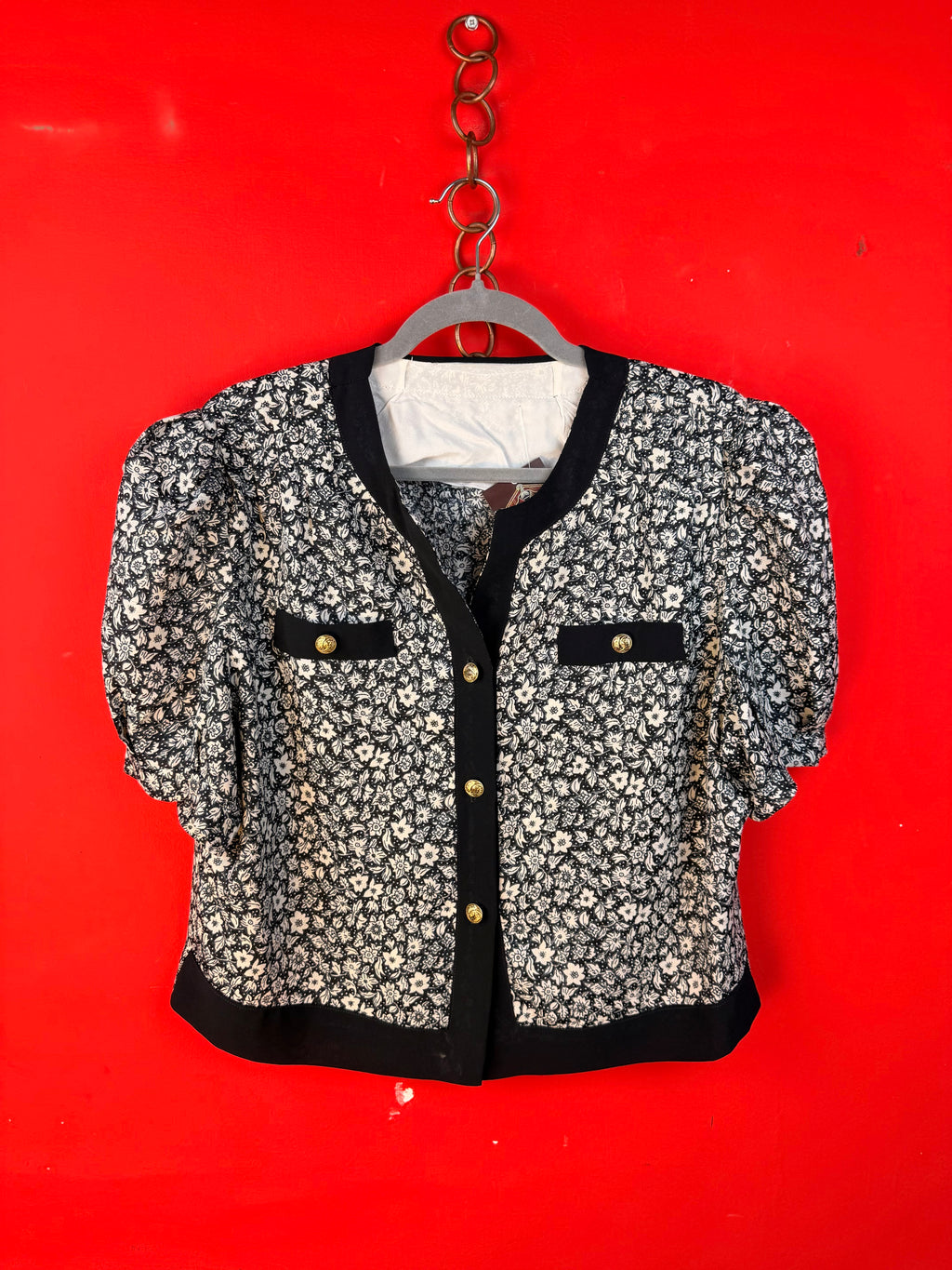 Vintage Floral Puff Sleeve Jacket