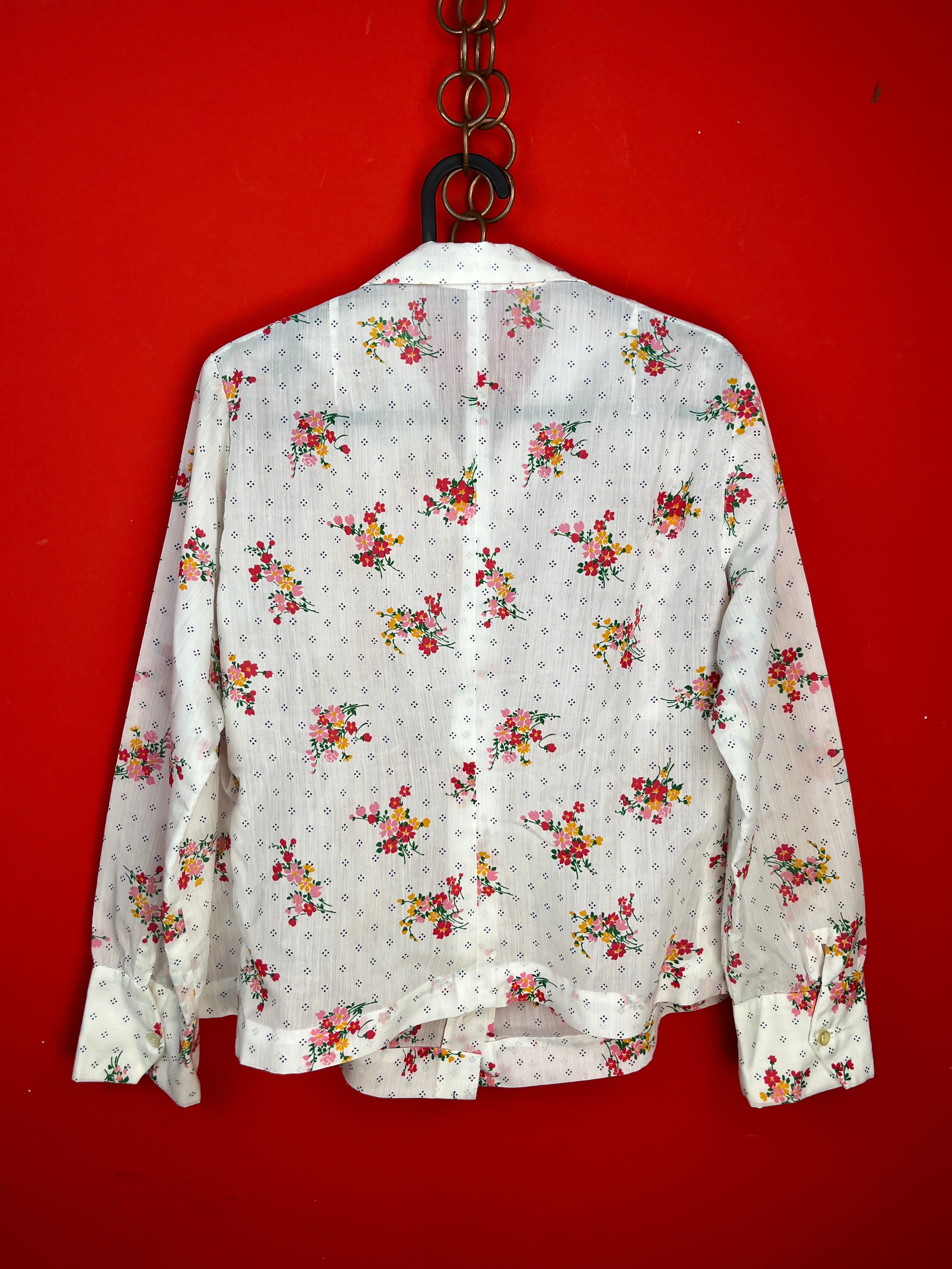 Blusa Vintage Floreale Bianca Semi Trasparente Anni ’90