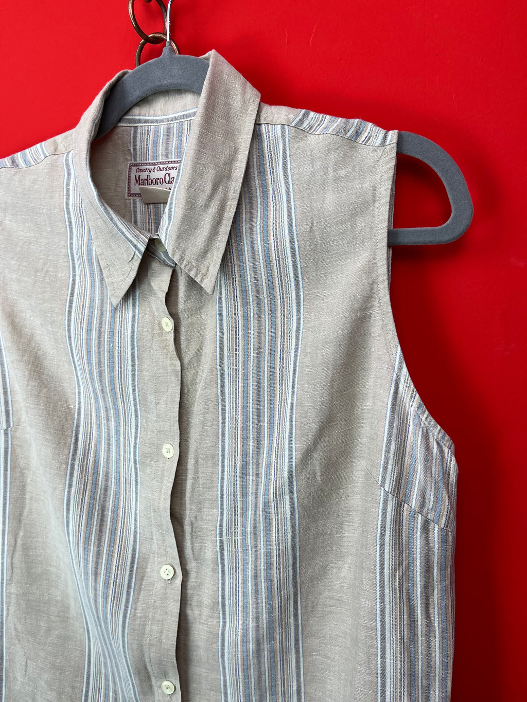 Camicia smanicata vintage Marlboro Classics misto lino rigata