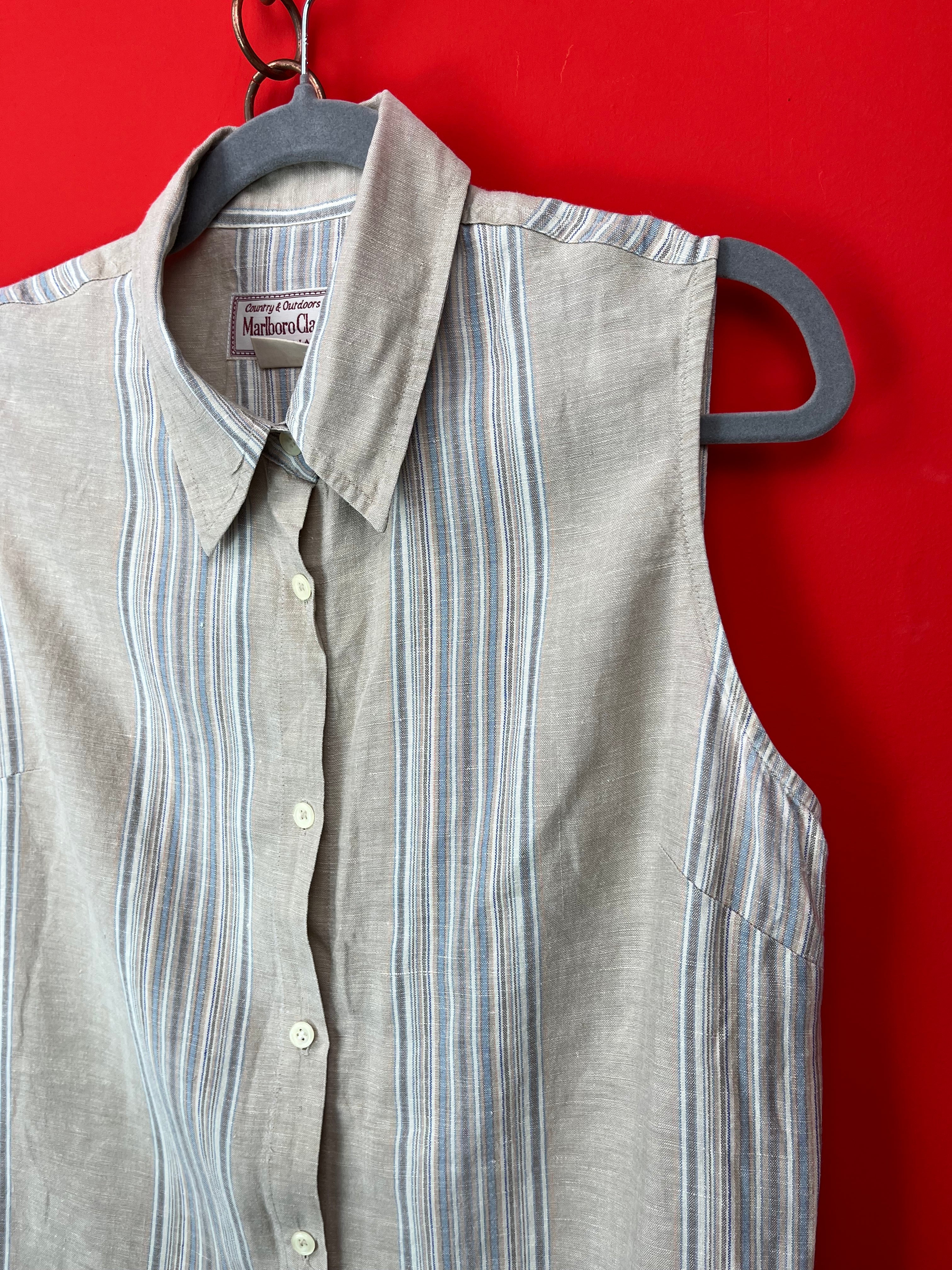 Camicia smanicata vintage Marlboro Classics misto lino rigata
