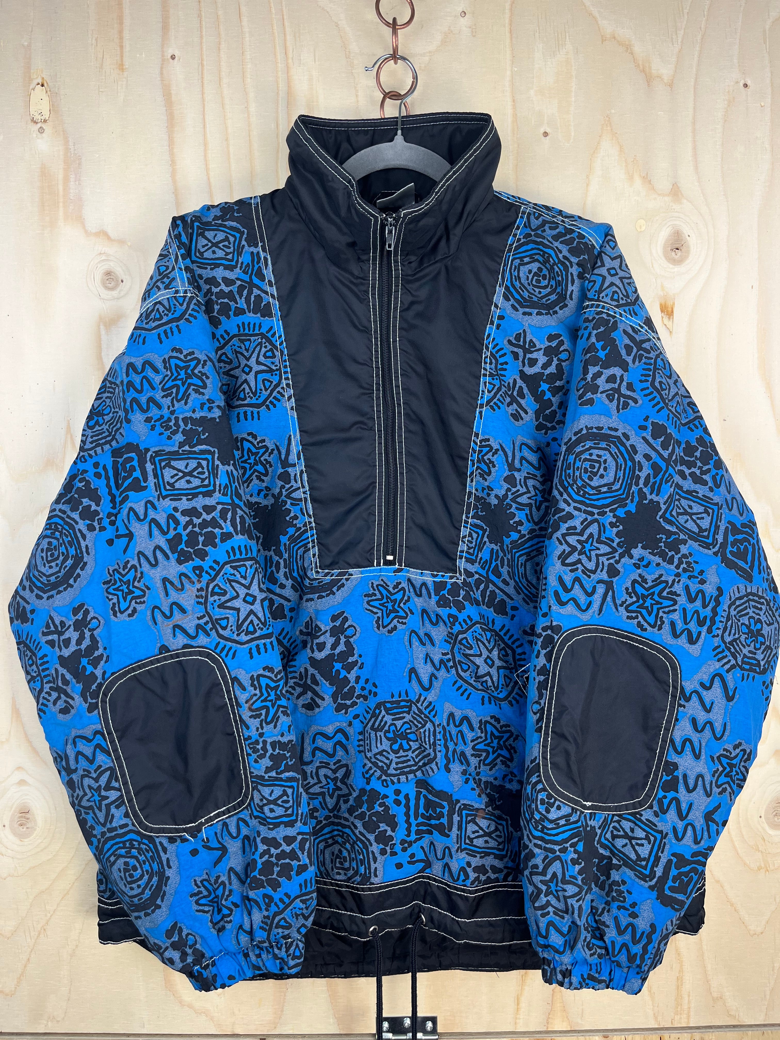 Vintage 90s Pattern Pullover Jacket Half Zip Blue Abstract Jacket