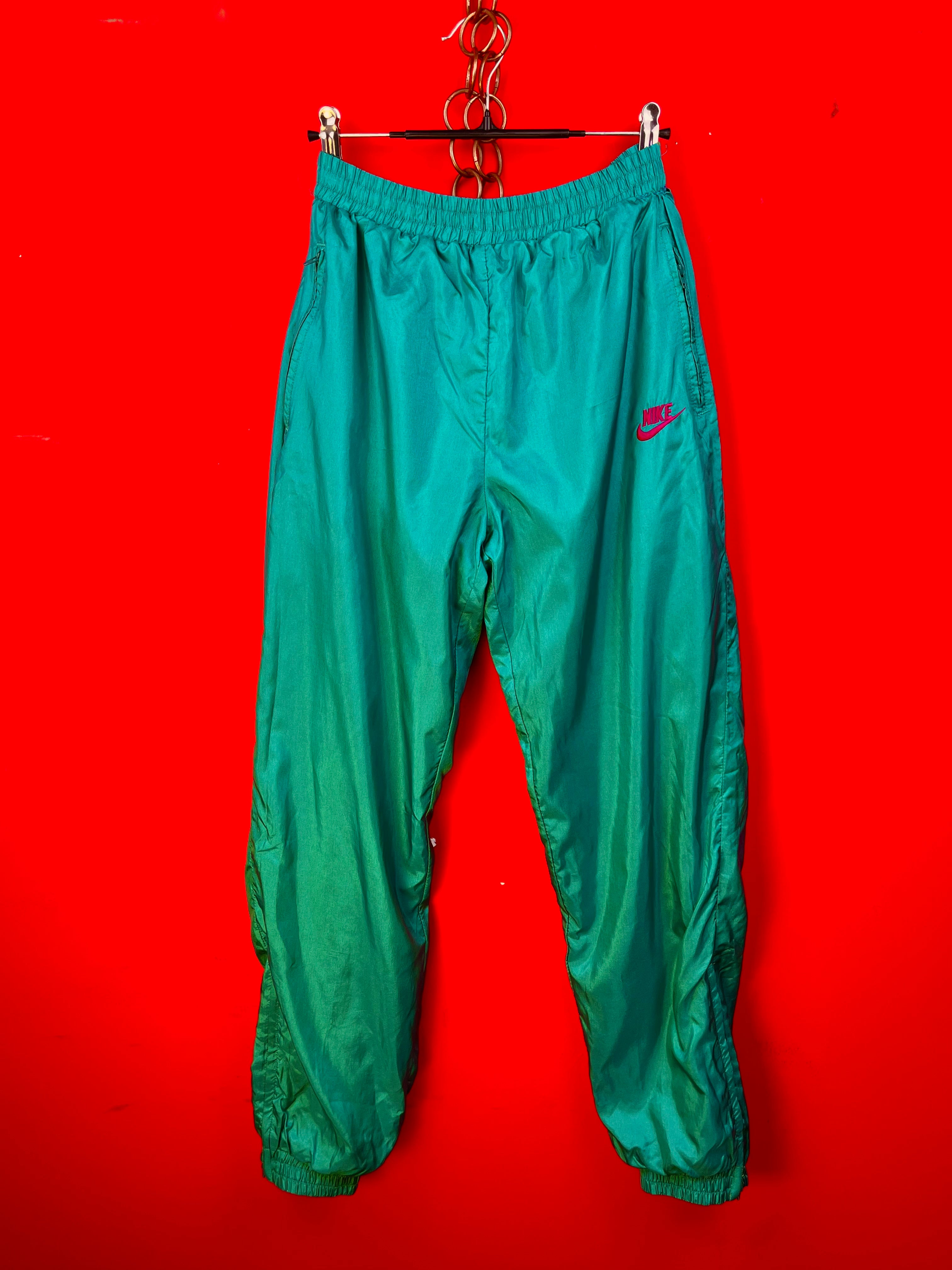 Nike Vintage Track Pants Verde Y2K Logo Rosa