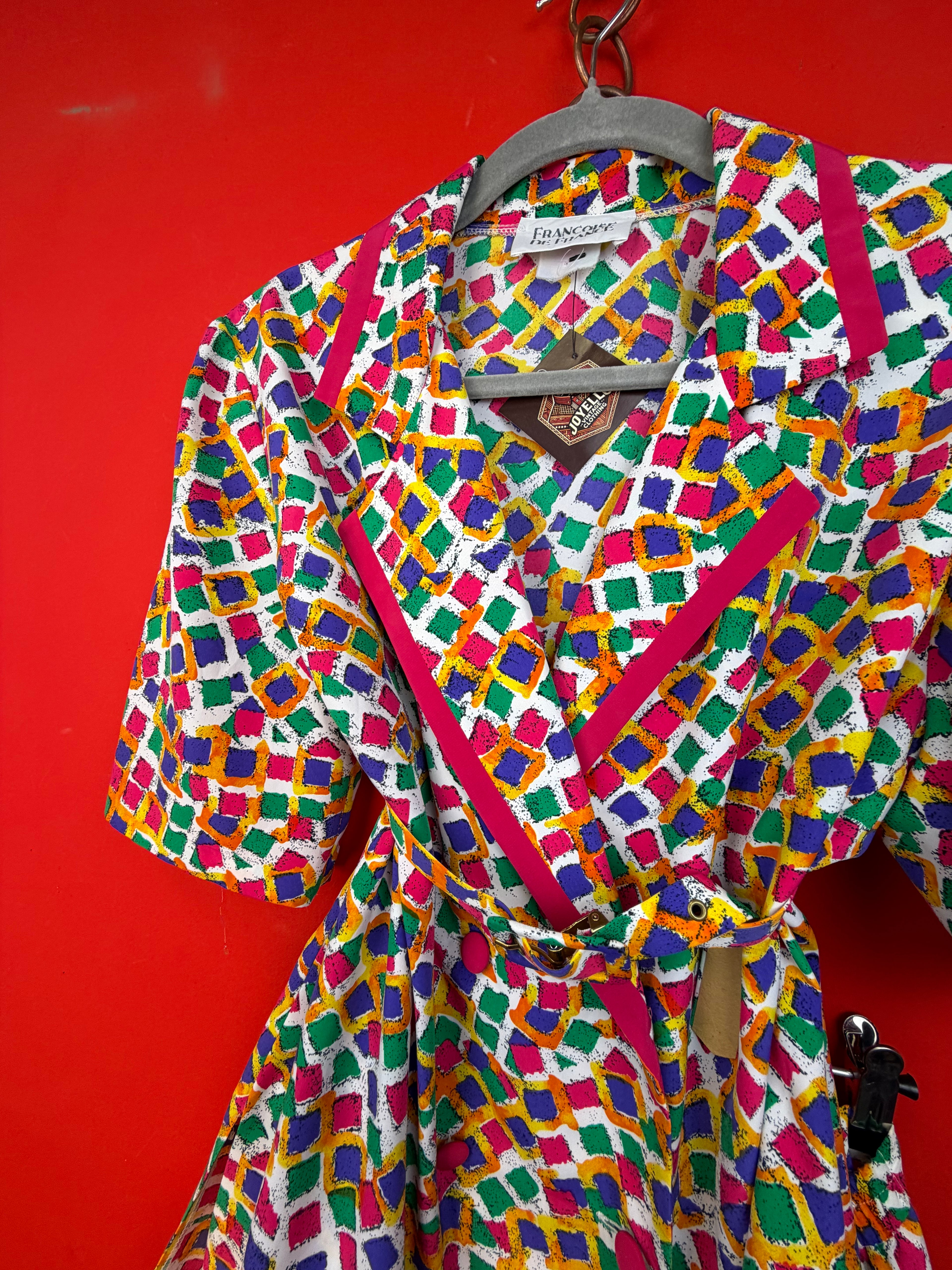 Vintage 80s Geometric Peplum Jacket & Skirt Set