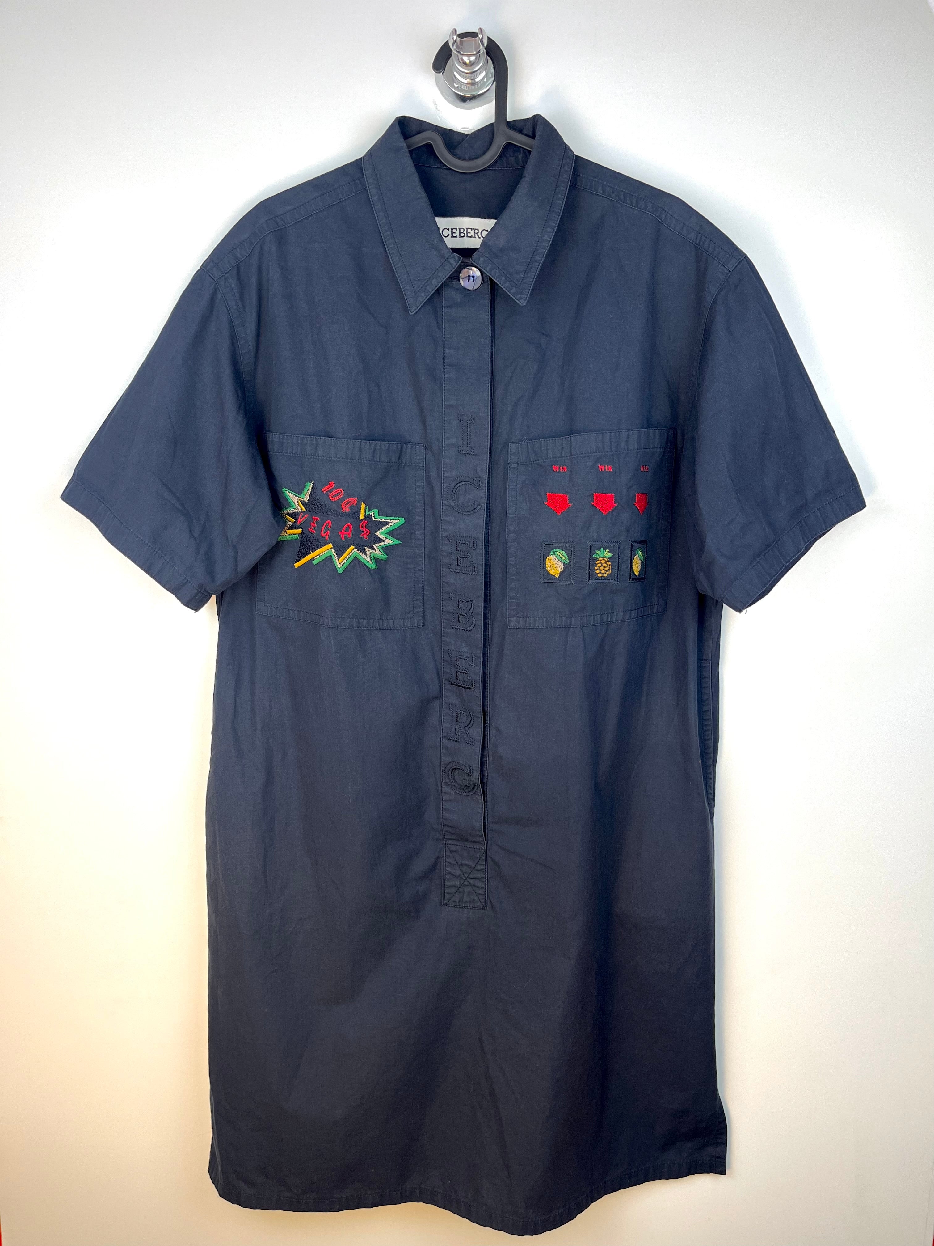 Abito Camicia Vintage Iceberg Ricamato Blu Navy