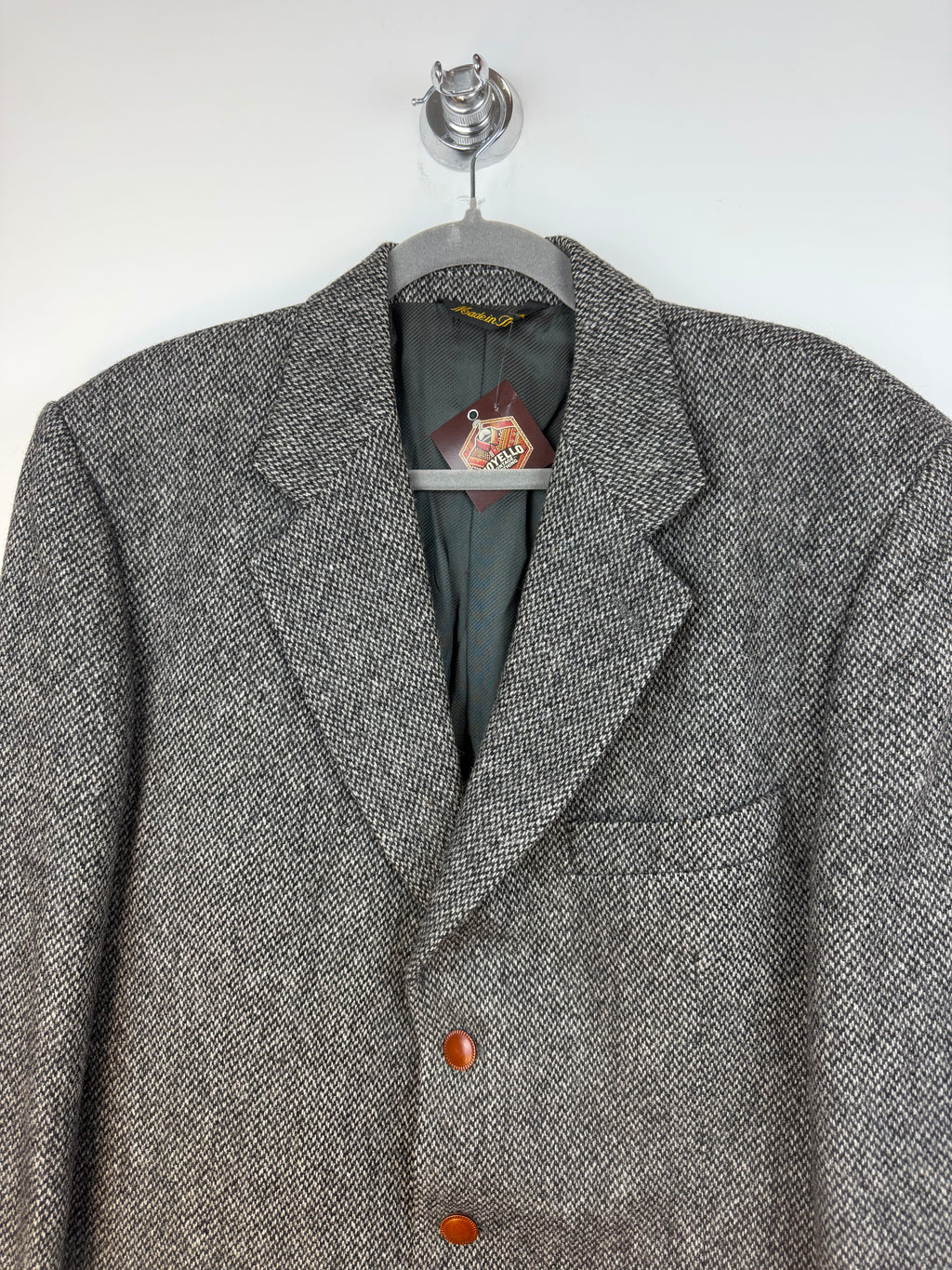 Blazer vintage in tweed grigio in pura lana vergine – Taglia 52