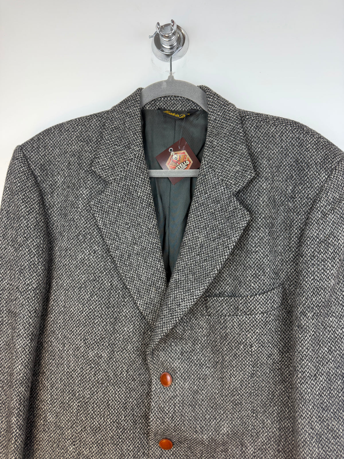 Blazer vintage in tweed grigio in pura lana vergine – Taglia 52