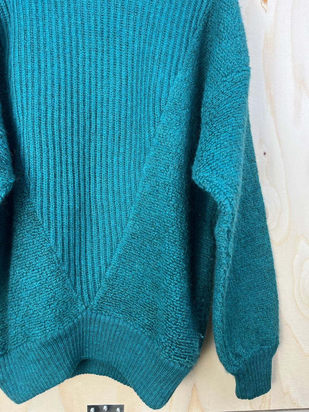 Vintage Italian Alpaca Wool Blend Turtleneck Sweater Teal Green Oversized Fit