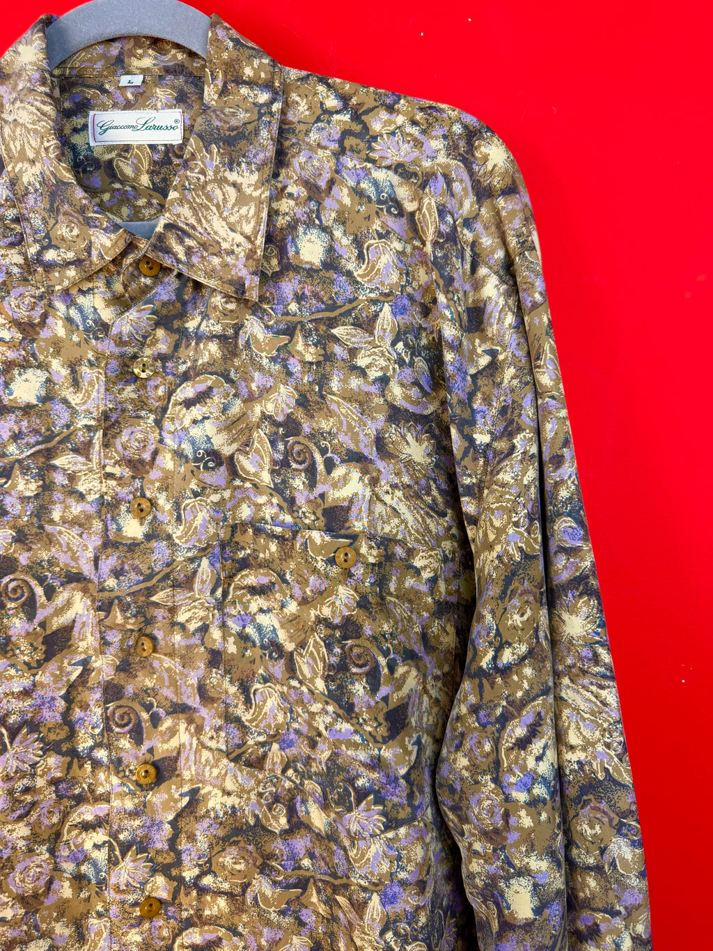Camicia vintage Giacomo Larussa 100% seta fantasia floreale