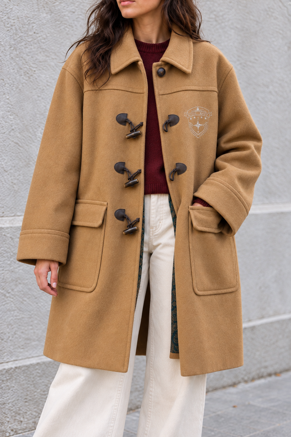 Cappotto vintage cammello in lana e cashmere con alamari