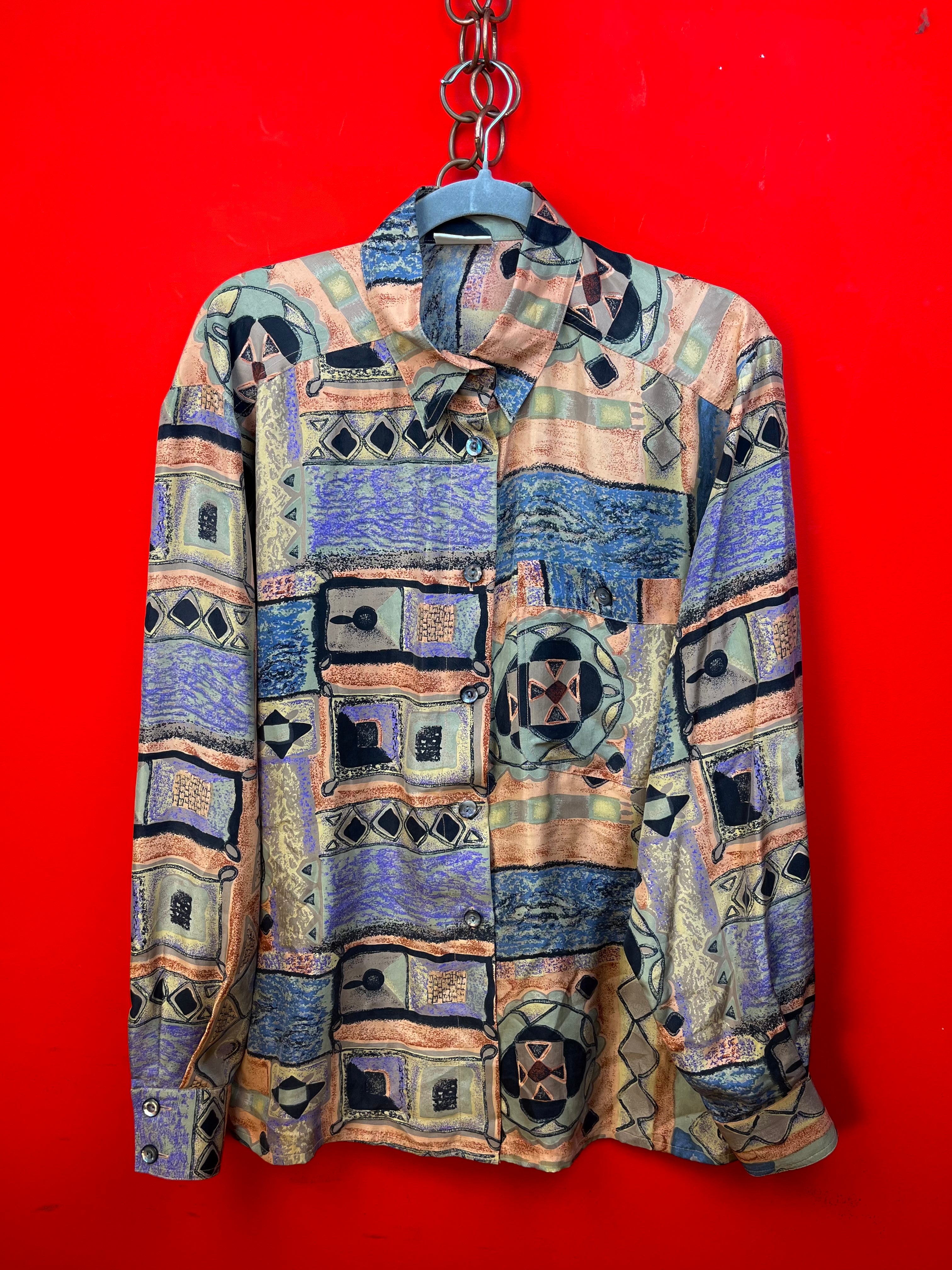 Camicia Vintage Verse 100% Seta Astratta