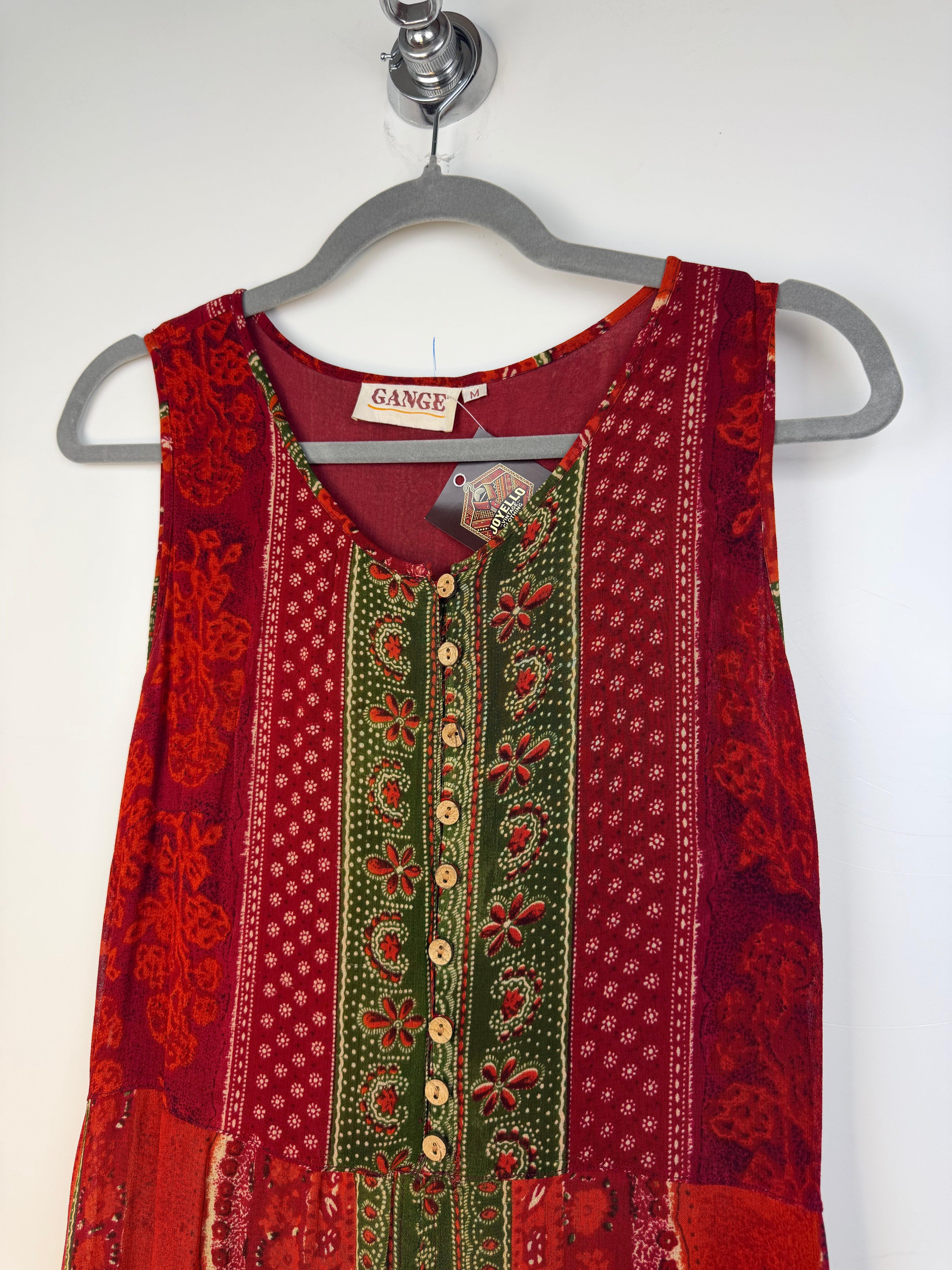 Abito vintage Gange midi patchwork boho anni ’90 – taglia M