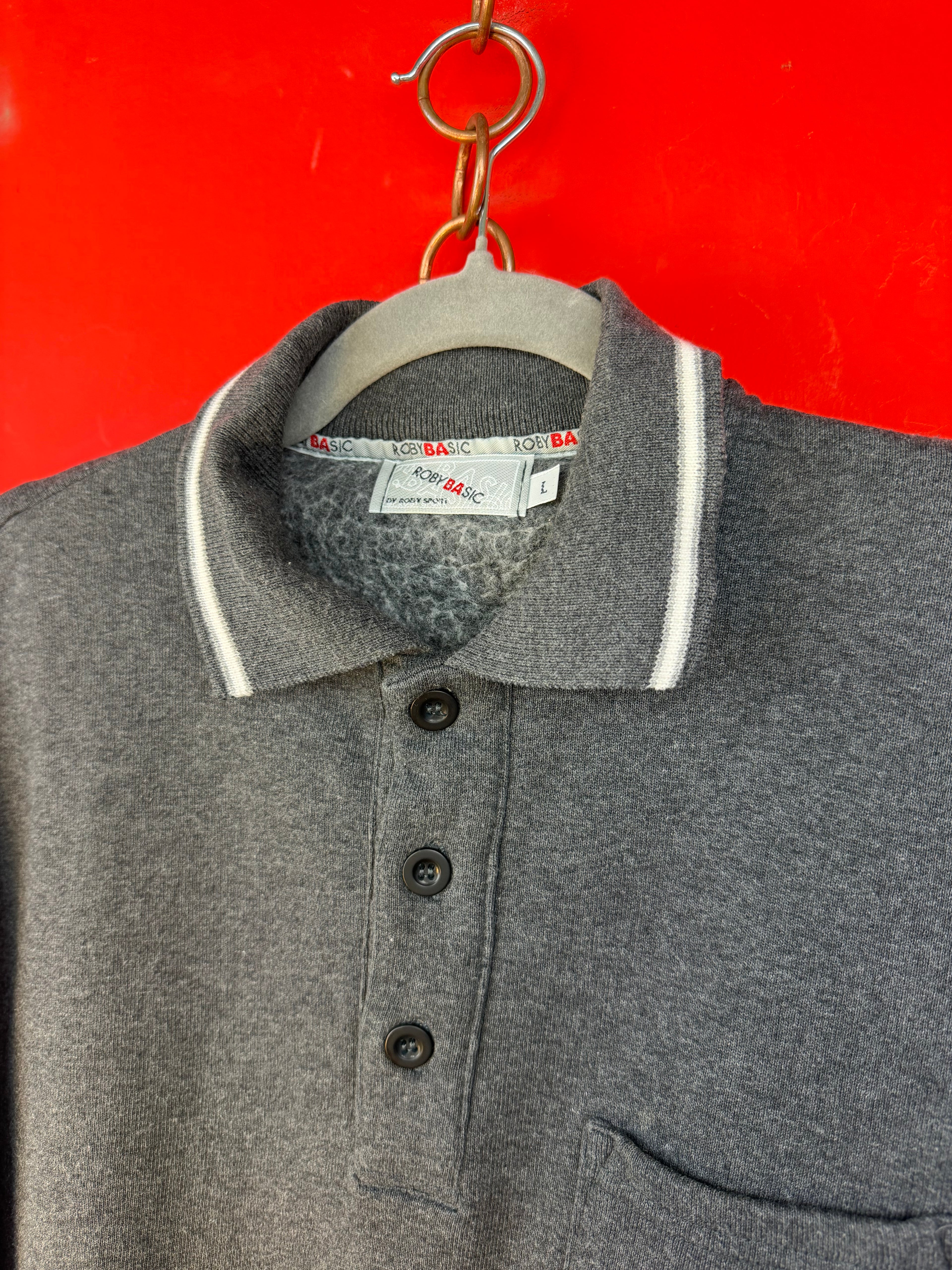 Vintage Carla Ferroni Grey Fleece Polo Sweatshirt – Lined Long Sleeve Pullover