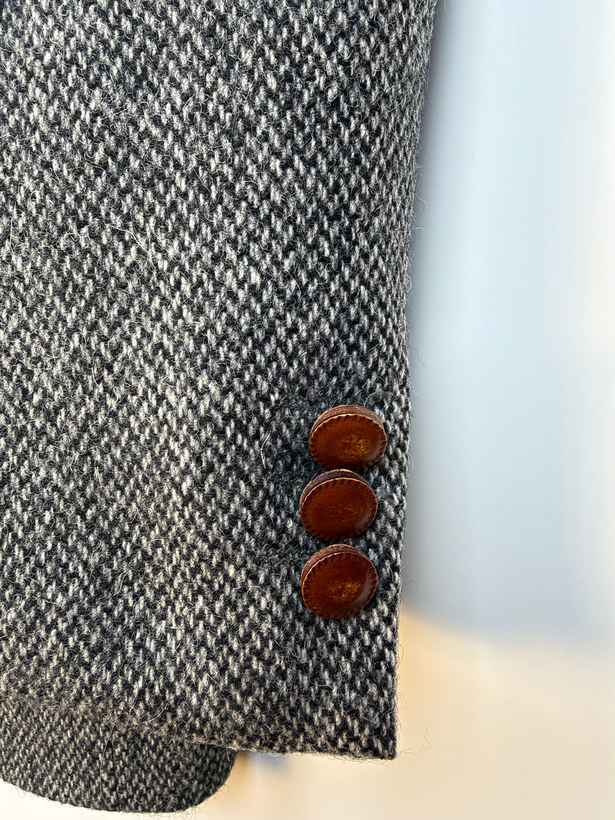 Blazer vintage in tweed grigio in pura lana vergine – Taglia 52