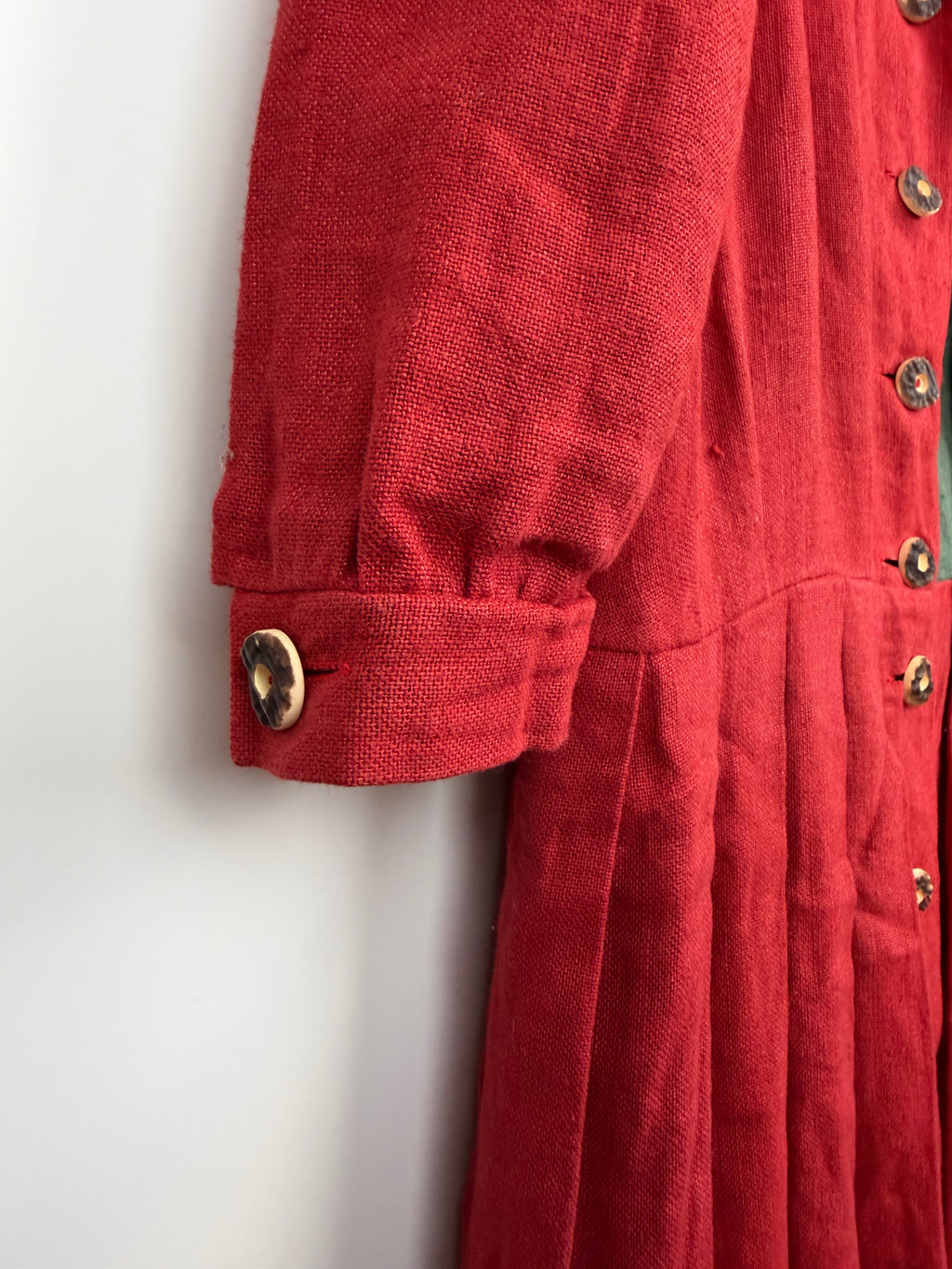 Vintage Austrian Linen Blend Dress by H. Moser – Red & Green Tirolean Maxi Dress