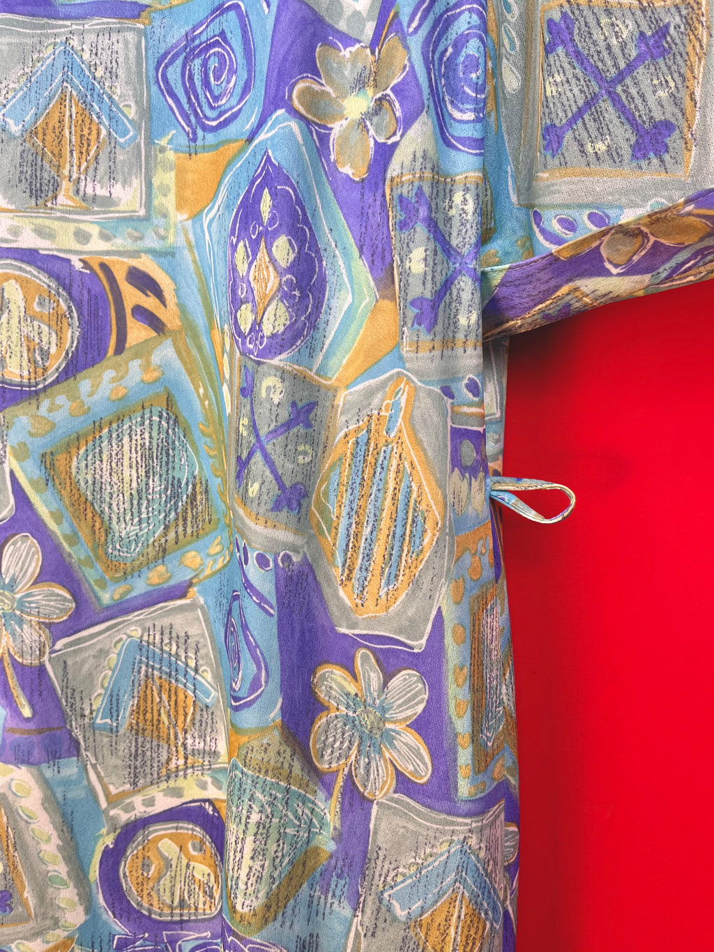 Abito vintage anni ’90 fantasia astratta lilla e azzurro
