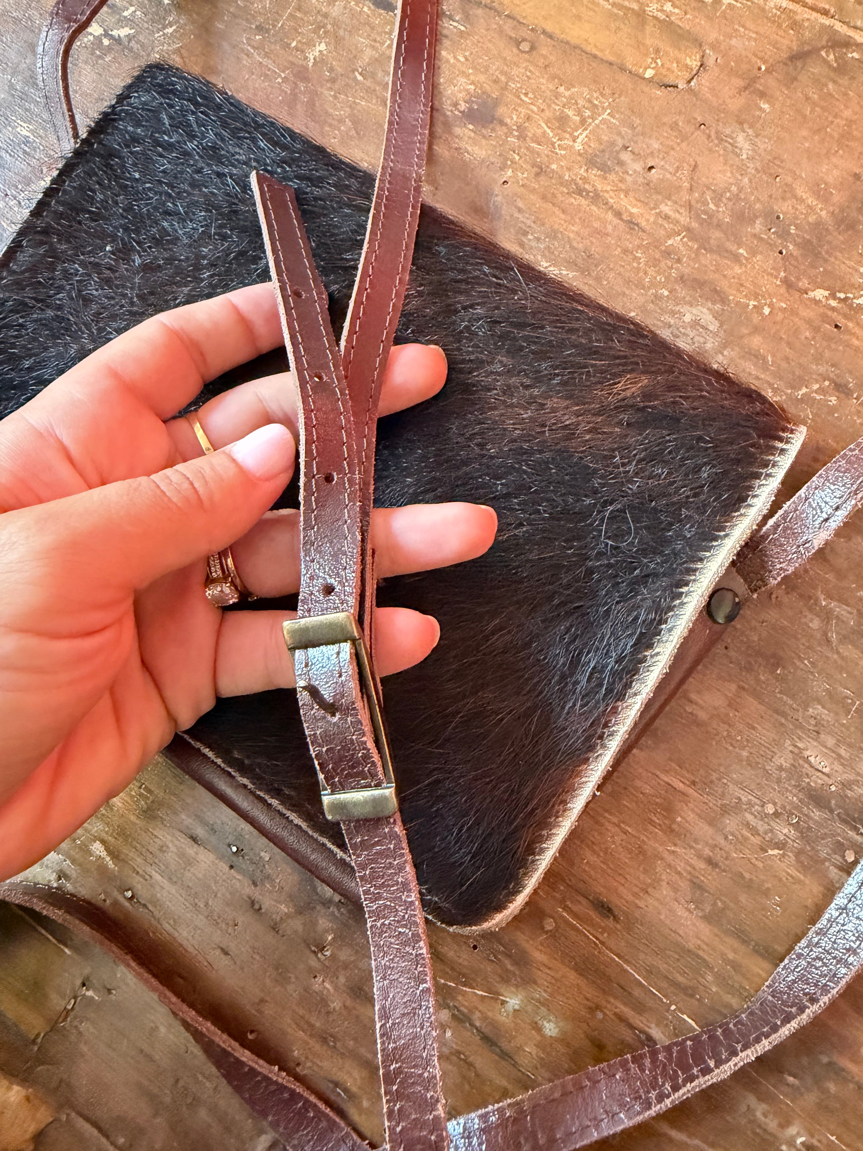 Borsa vintage in vera pelle e cavallino | Tracolla regolabile