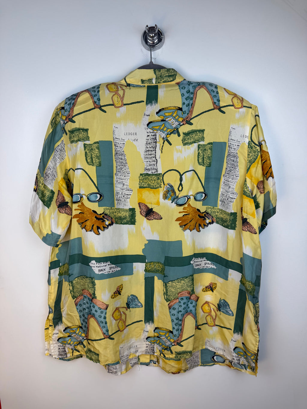Camicia vintage 100% seta fantasia astratta gialla e verde