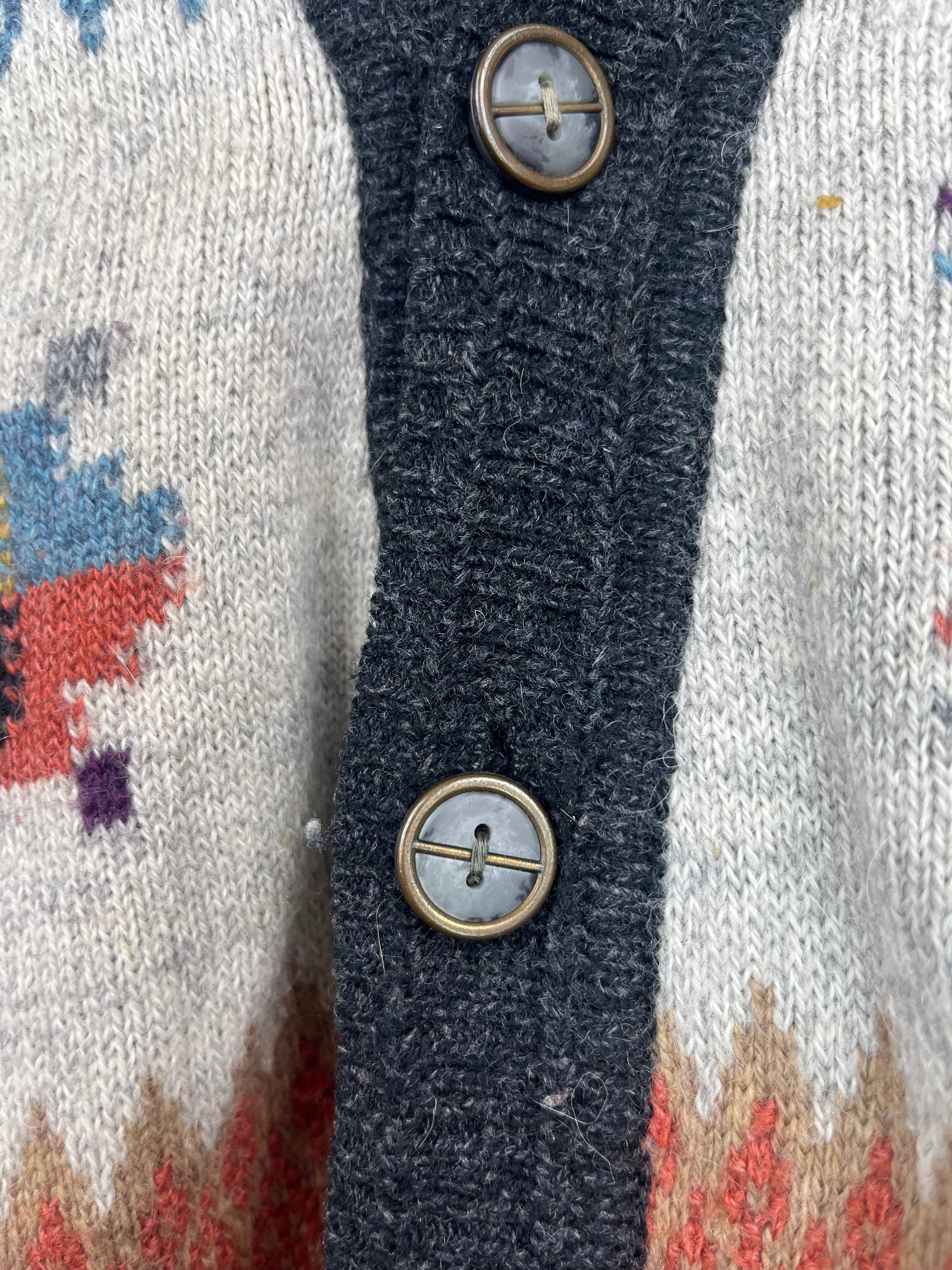 Vintage Patterned Wool Blend Cardigan – Nordic Style Oversized