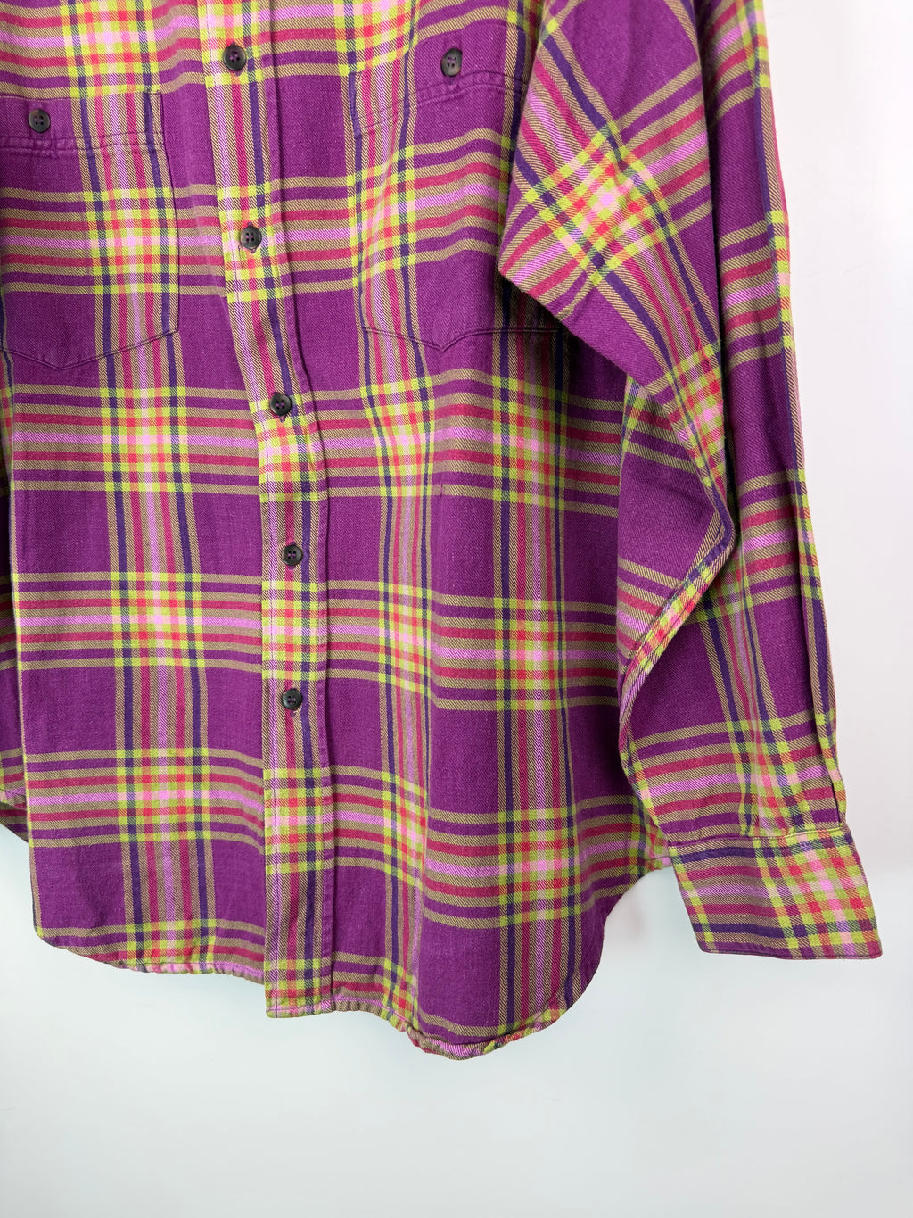 Camicia vintage tartan viola e verde lime