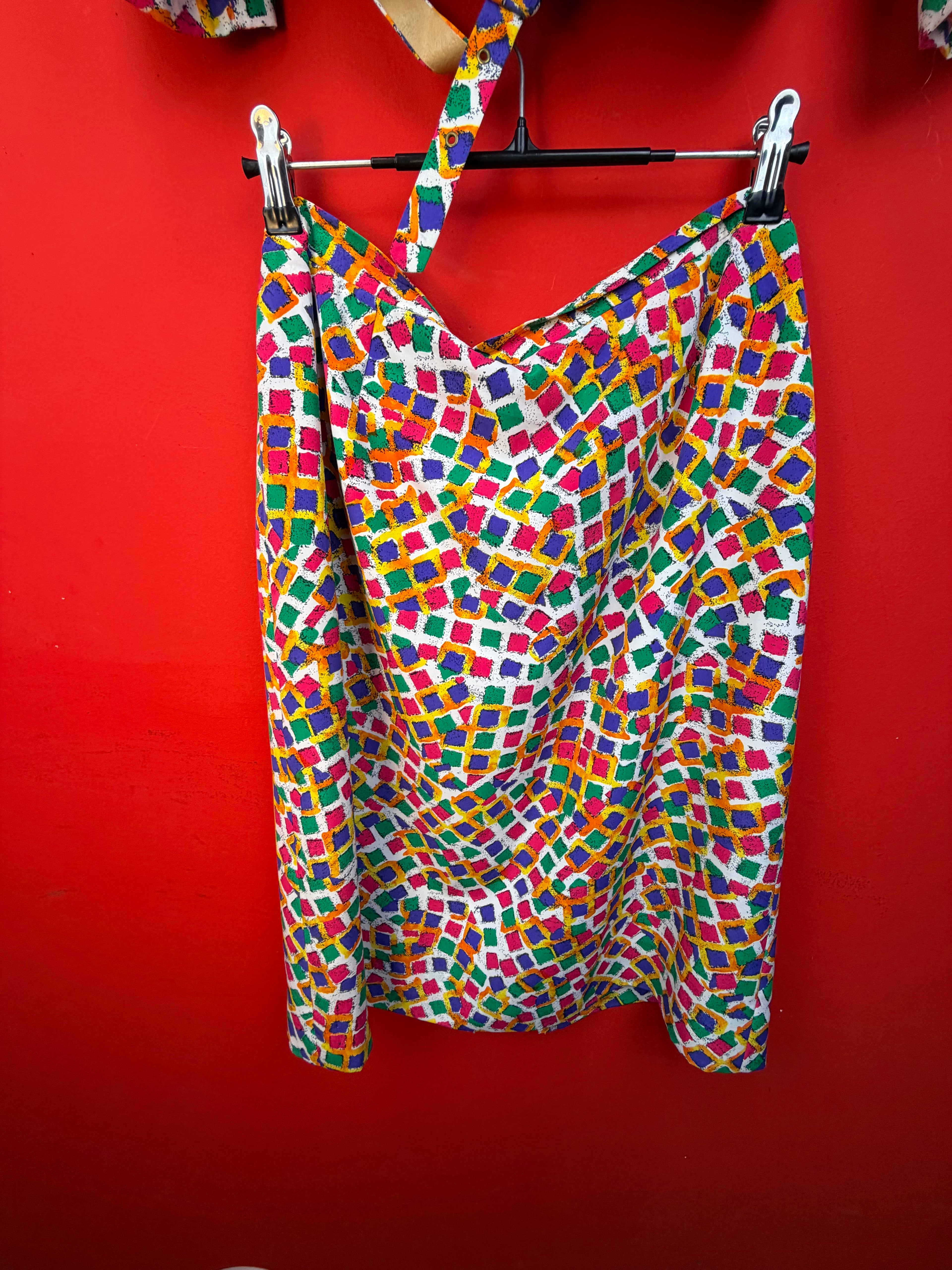 Vintage 80s Geometric Peplum Jacket & Skirt Set