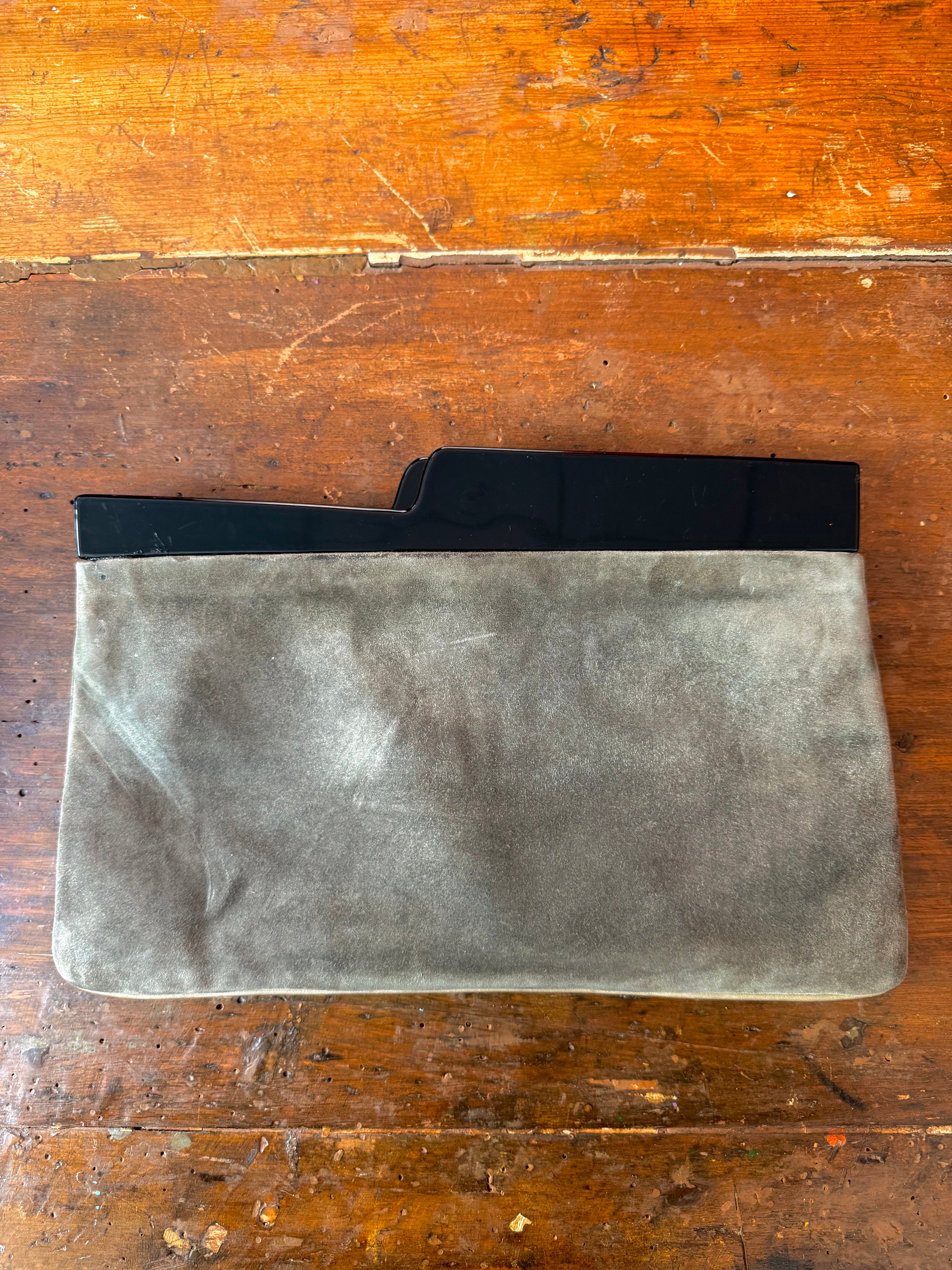Vintage Made in Italy Grey Suede Frame Clutch