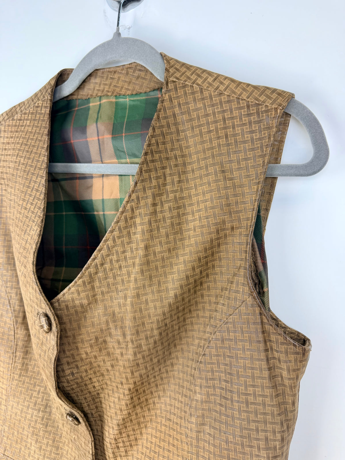 Gilet vintage in vera pelle fantasia geometrica – Made in Italy