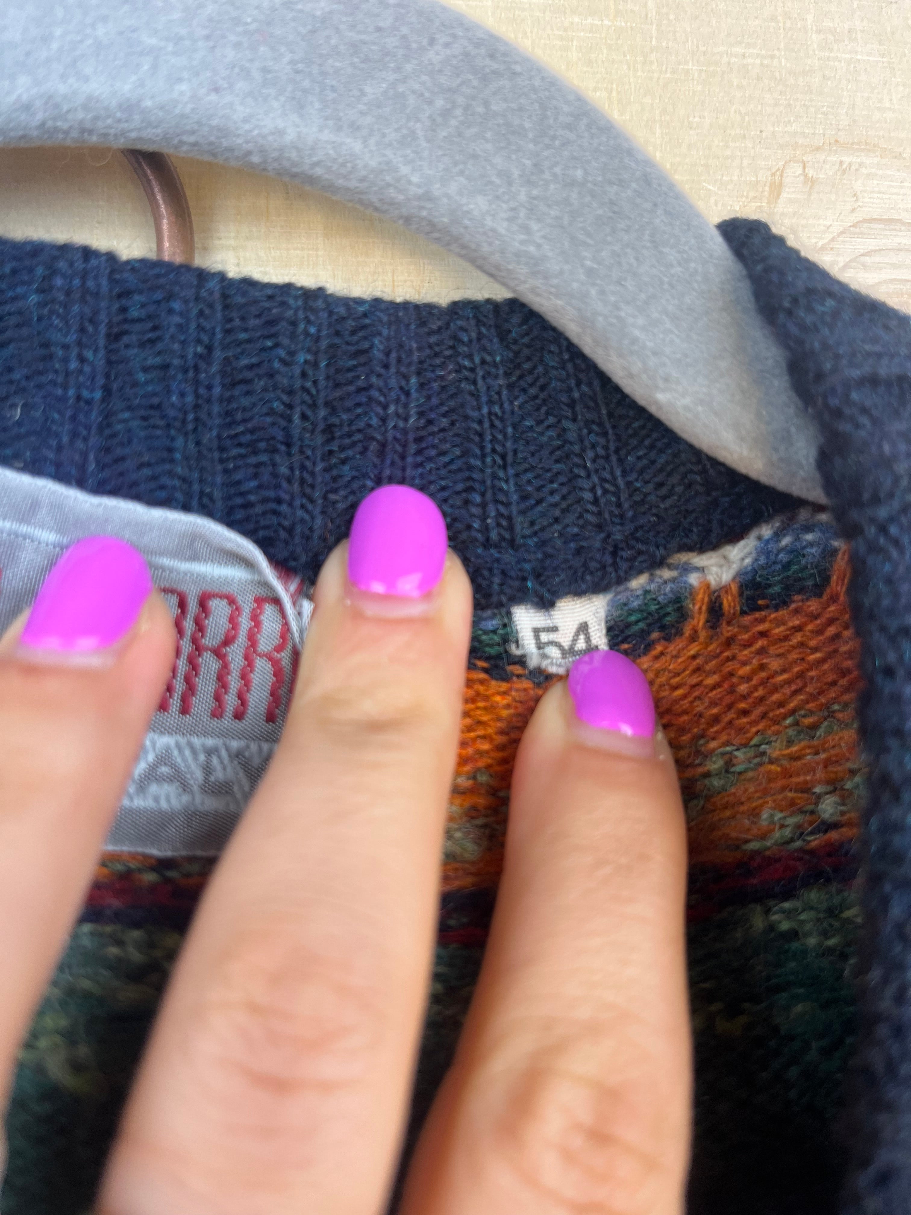 Vintage Pattern Sweater Wool Blend Multicolor Crewneck Made in Italy