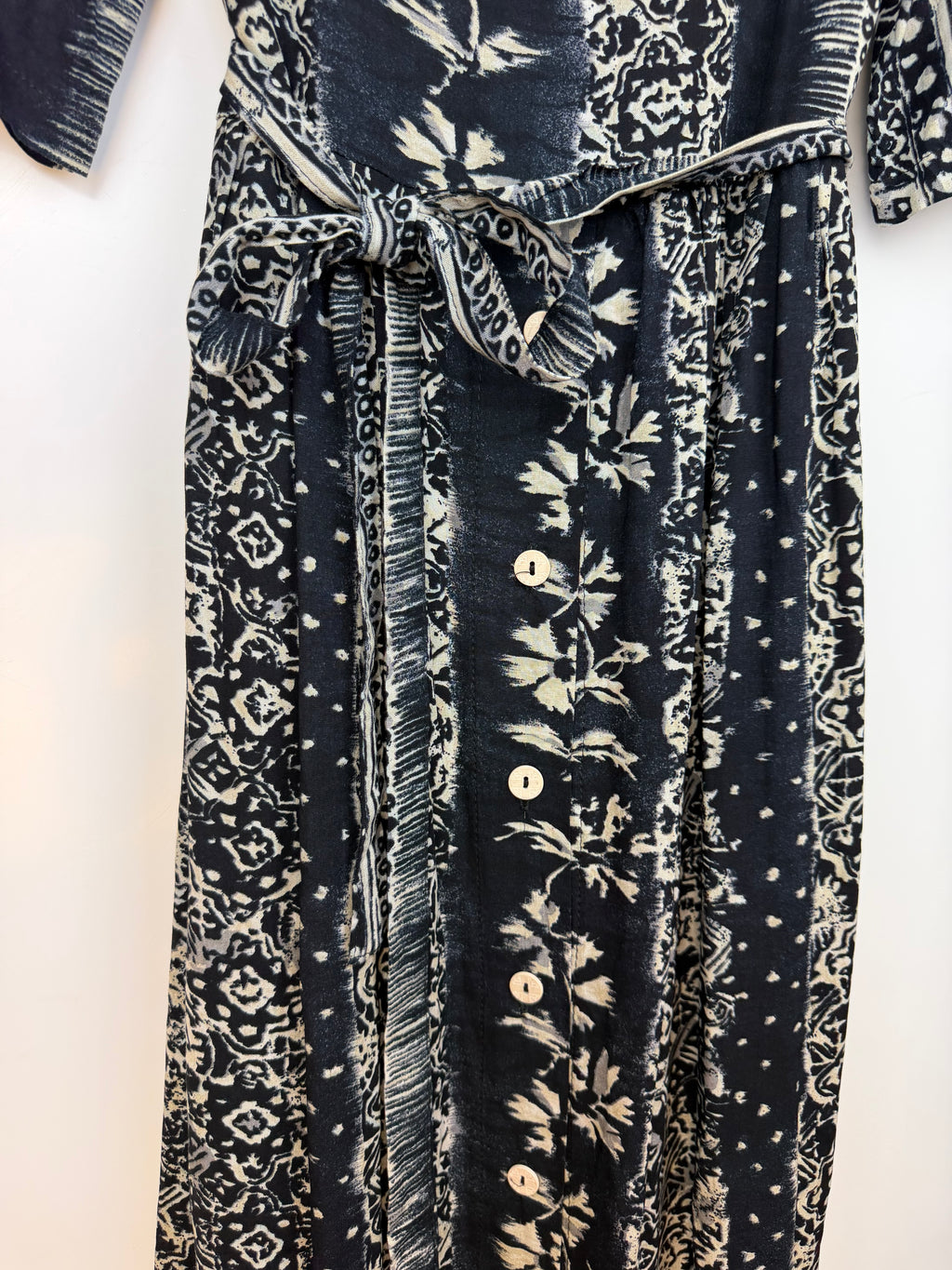 Abito lungo vintage Crazy Line Firenze fantasia bianco e nero