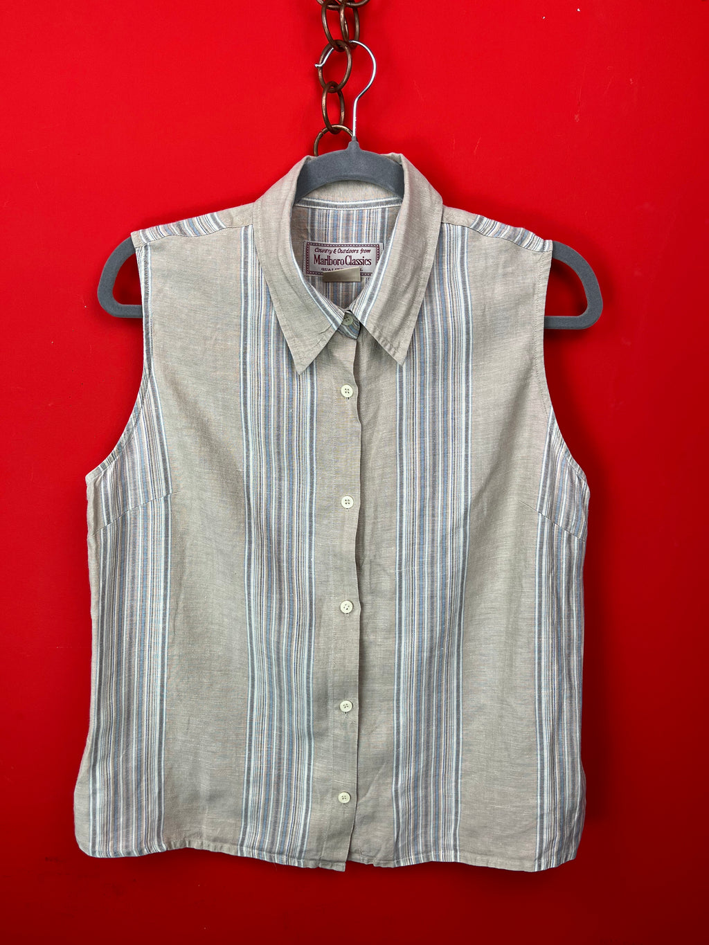 Camicia smanicata vintage Marlboro Classics misto lino rigata