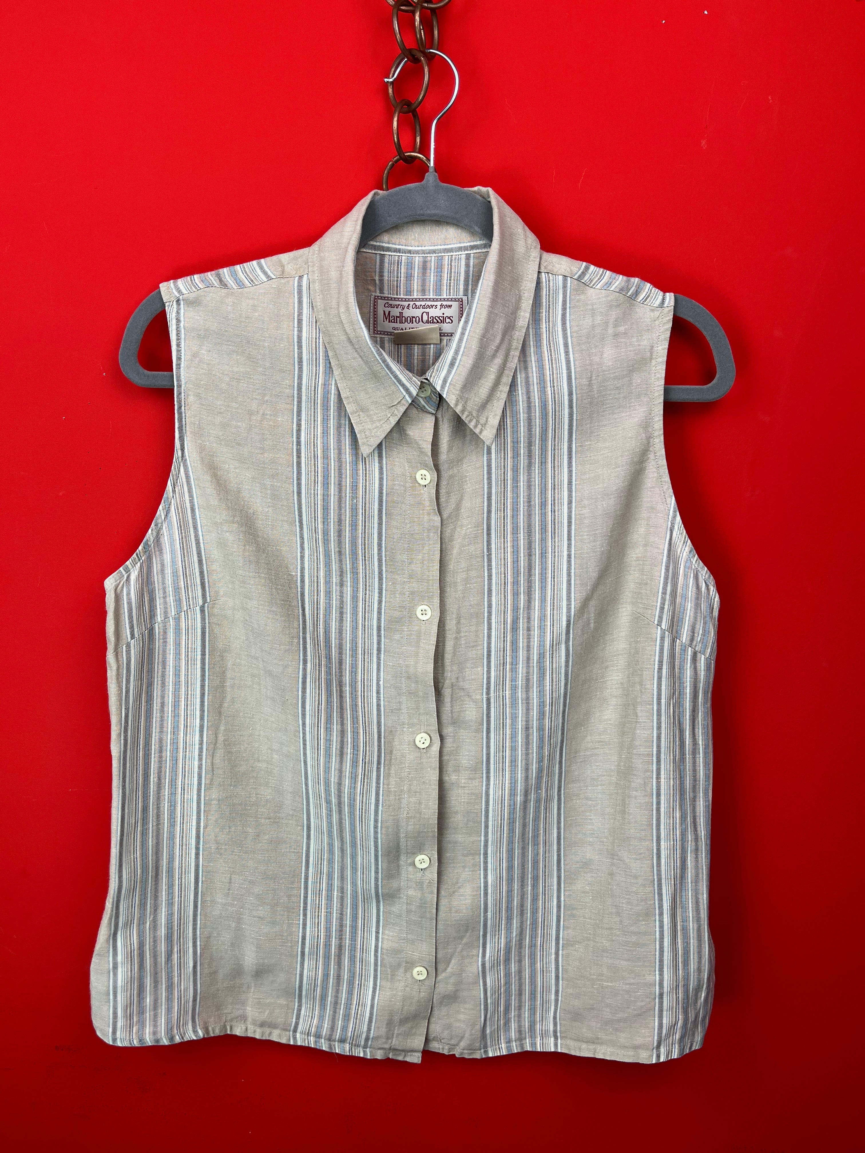 Camicia smanicata vintage Marlboro Classics misto lino rigata