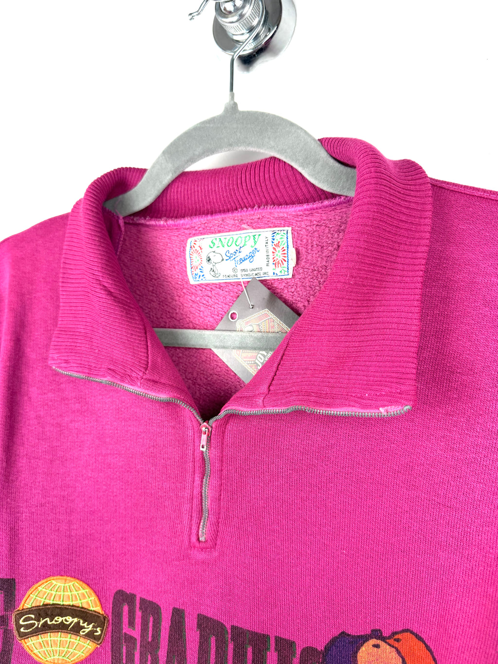 Felpa vintage Snoopy mezza zip fucsia
