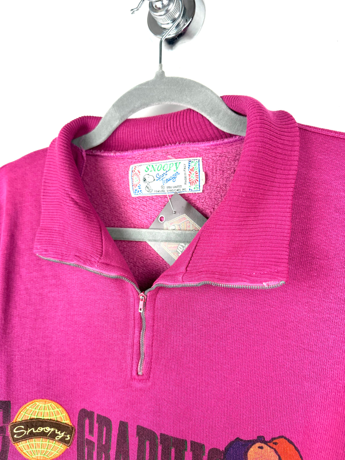 Felpa vintage Snoopy mezza zip fucsia