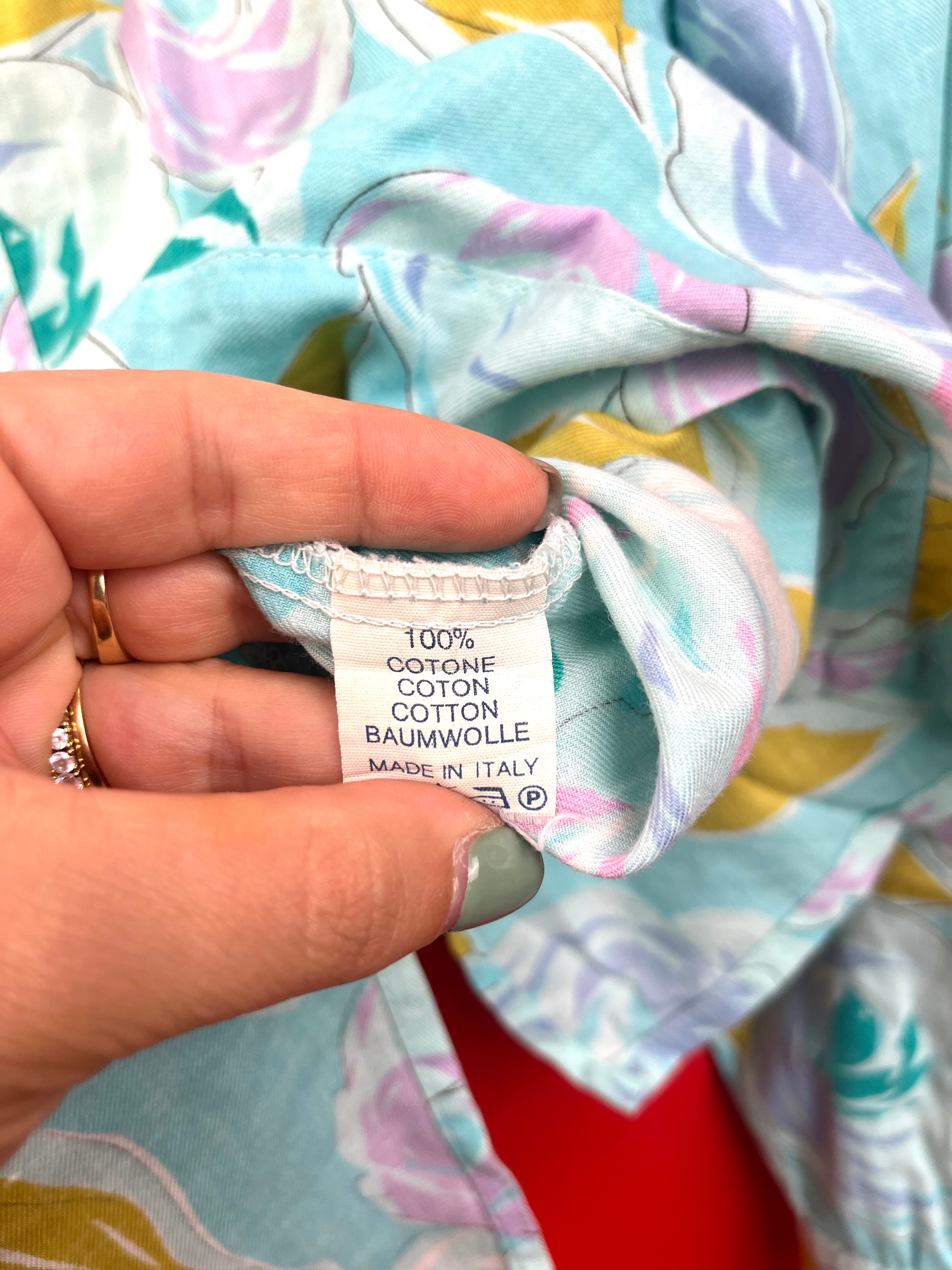 Vintage Floral Cotton Blouse Made in Italy – Pastel Roses Shirt