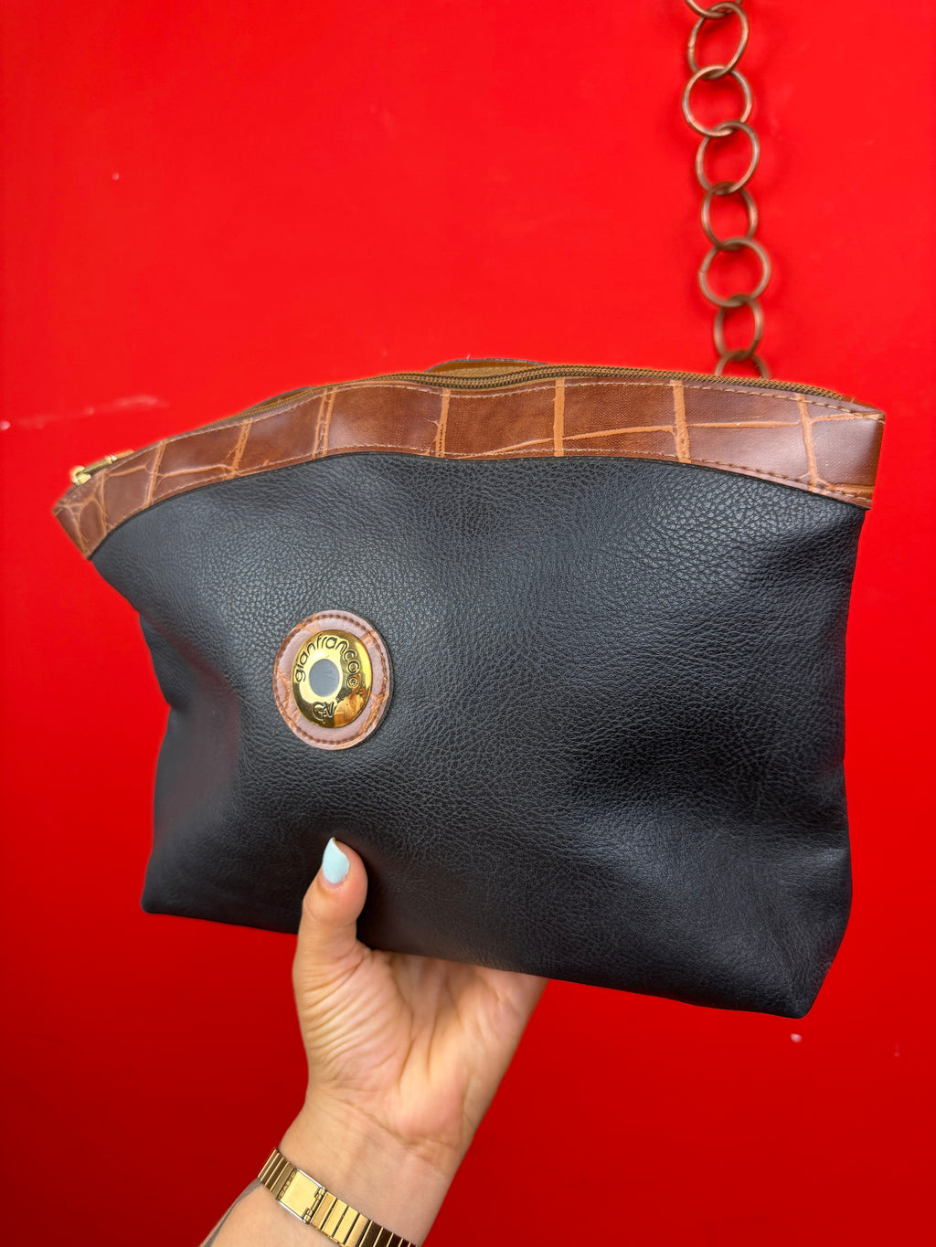 Vintage Gianfranco GV/GFV Clutch Bag Black & Brown
