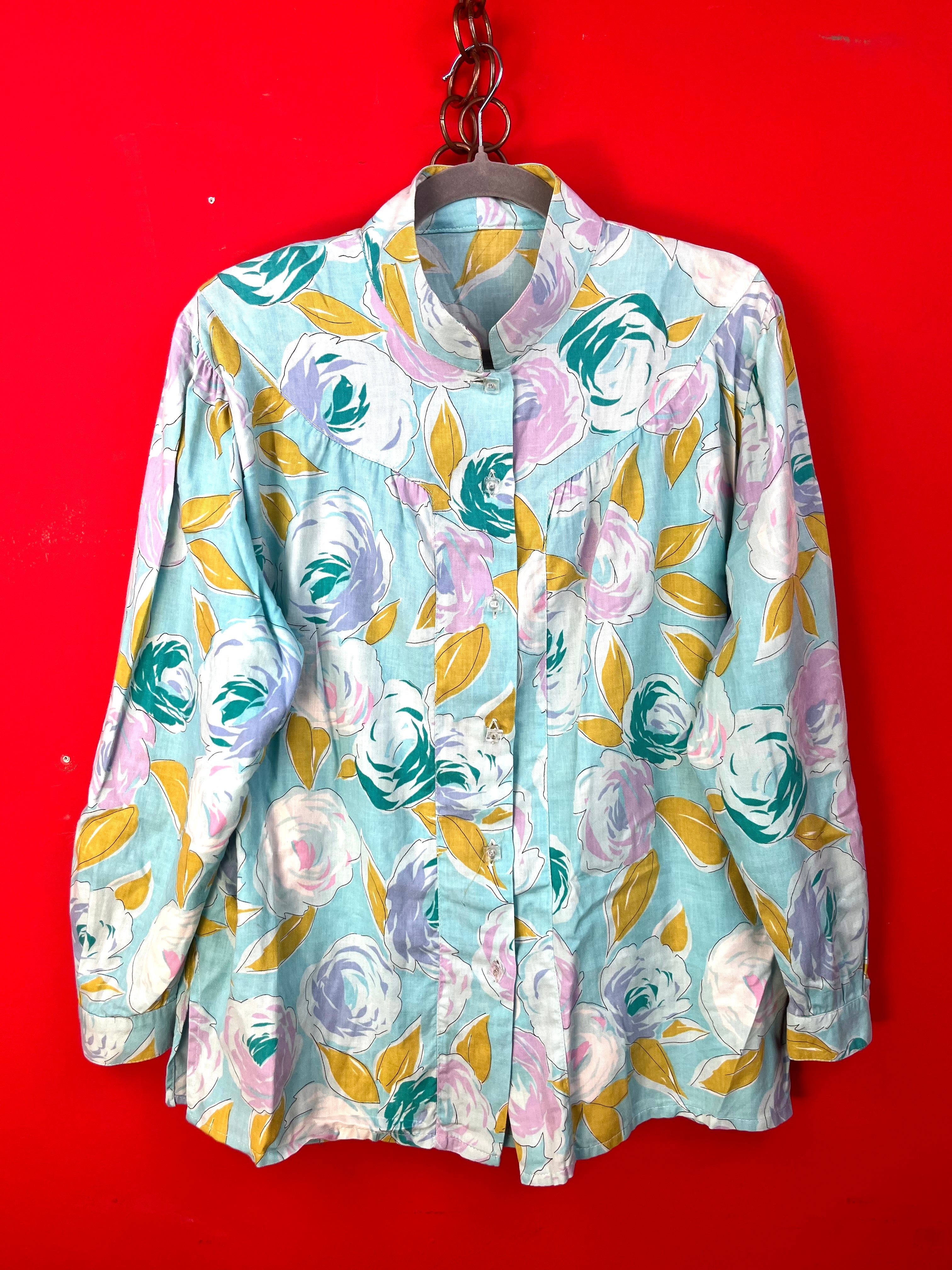 Vintage Floral Cotton Blouse Made in Italy – Pastel Roses Shirt