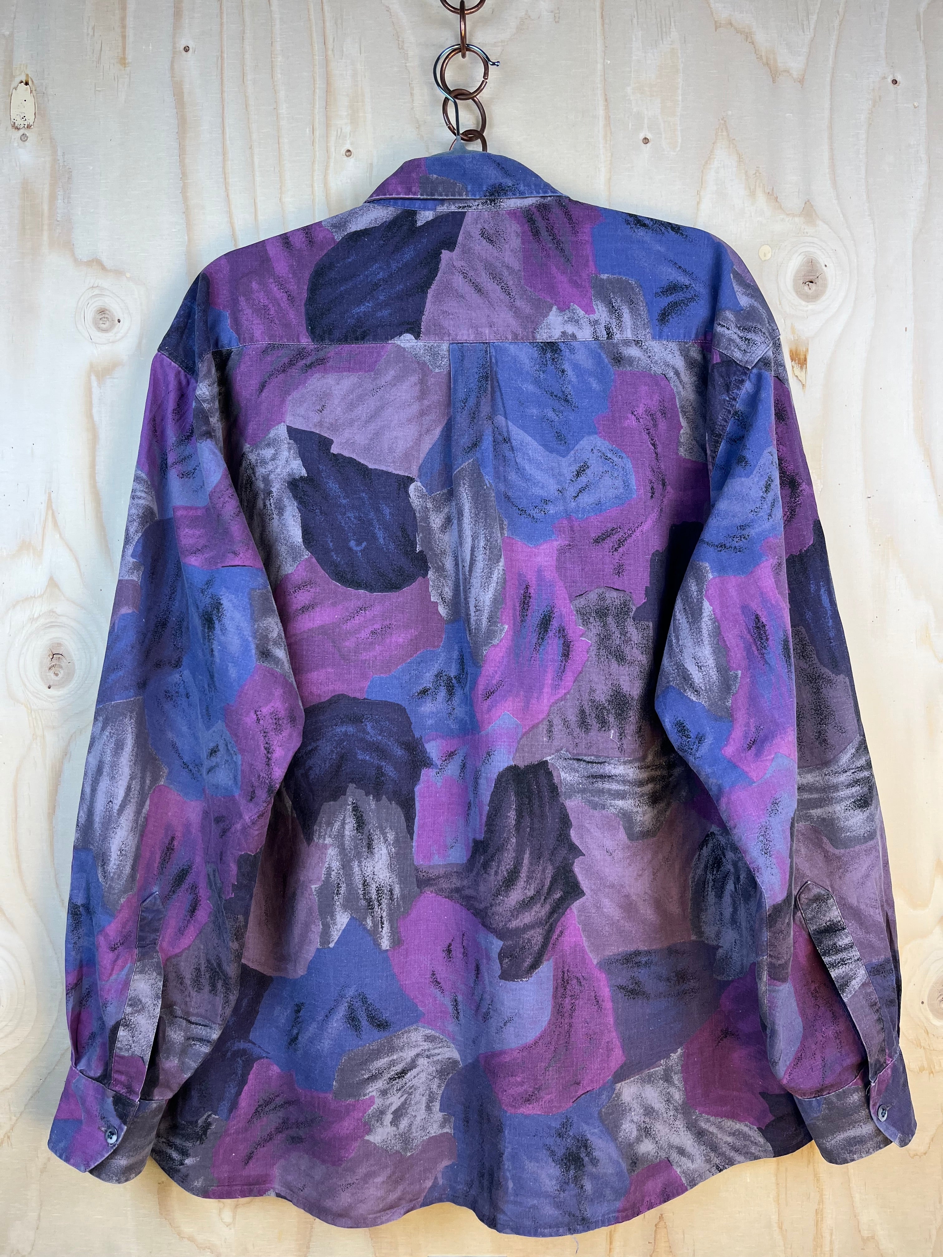 Vintage Abstract Print Shirt Purple Blue XL
