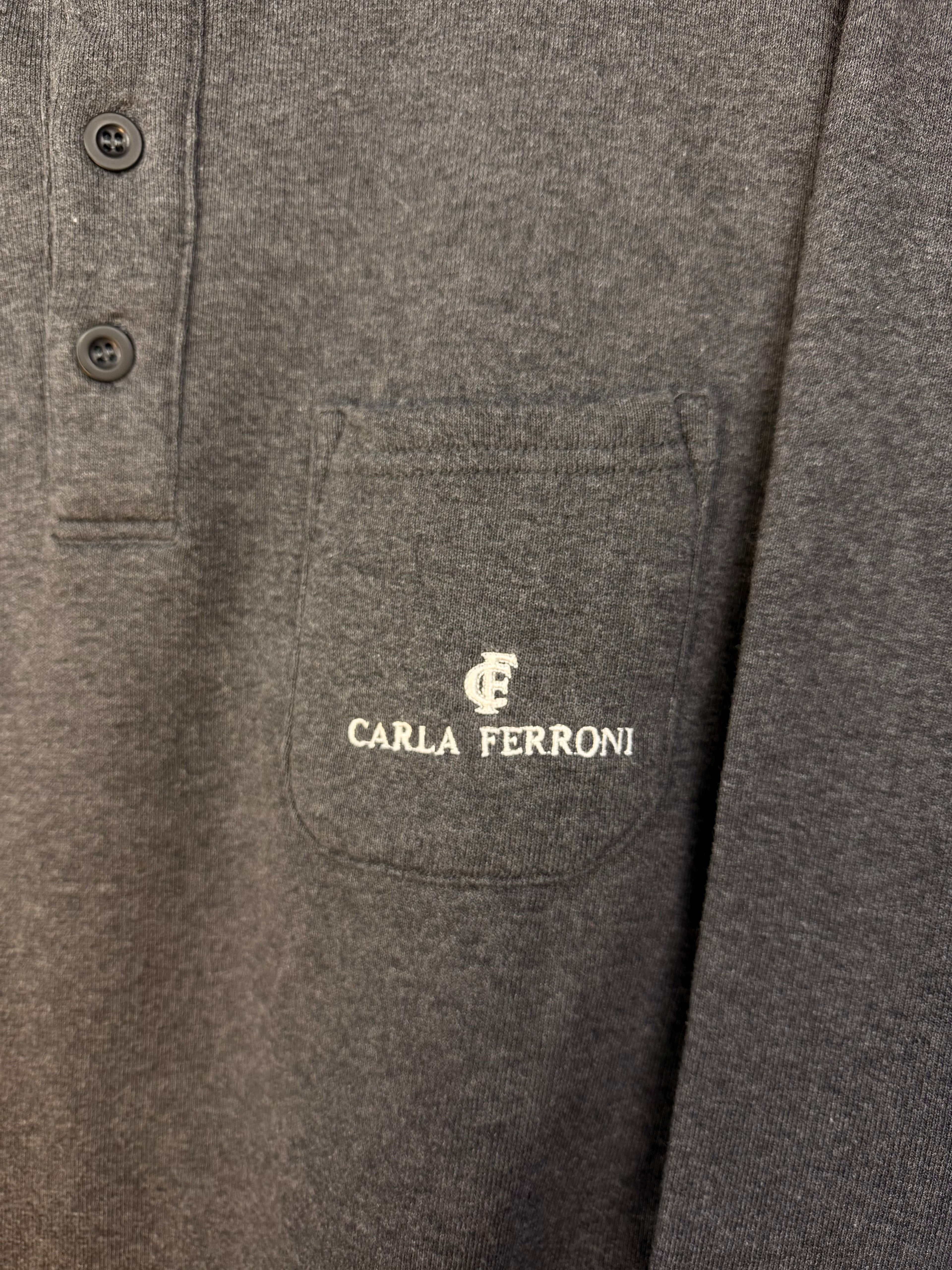 Vintage Carla Ferroni Grey Fleece Polo Sweatshirt – Lined Long Sleeve Pullover