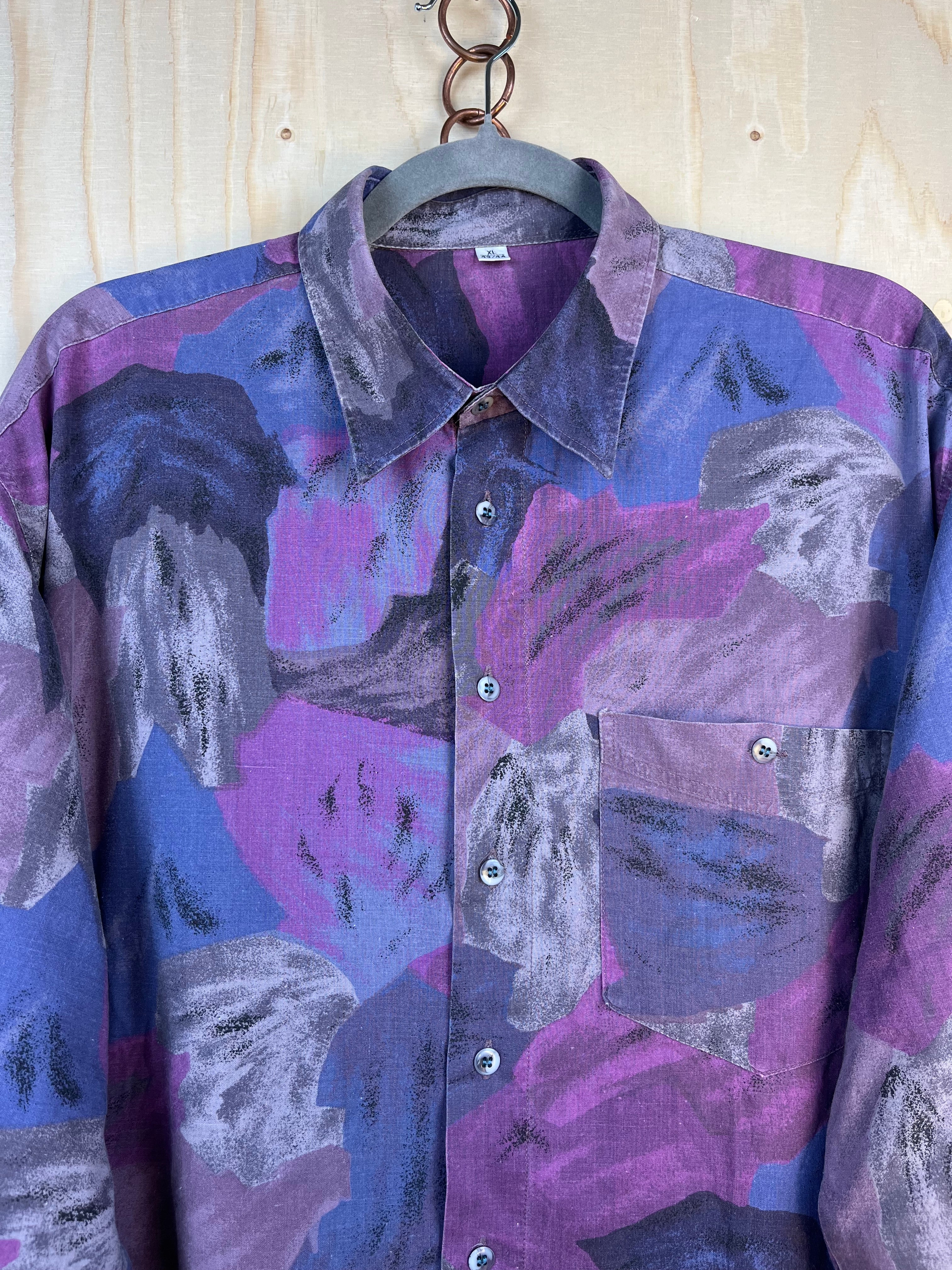 Vintage Abstract Print Shirt Purple Blue XL