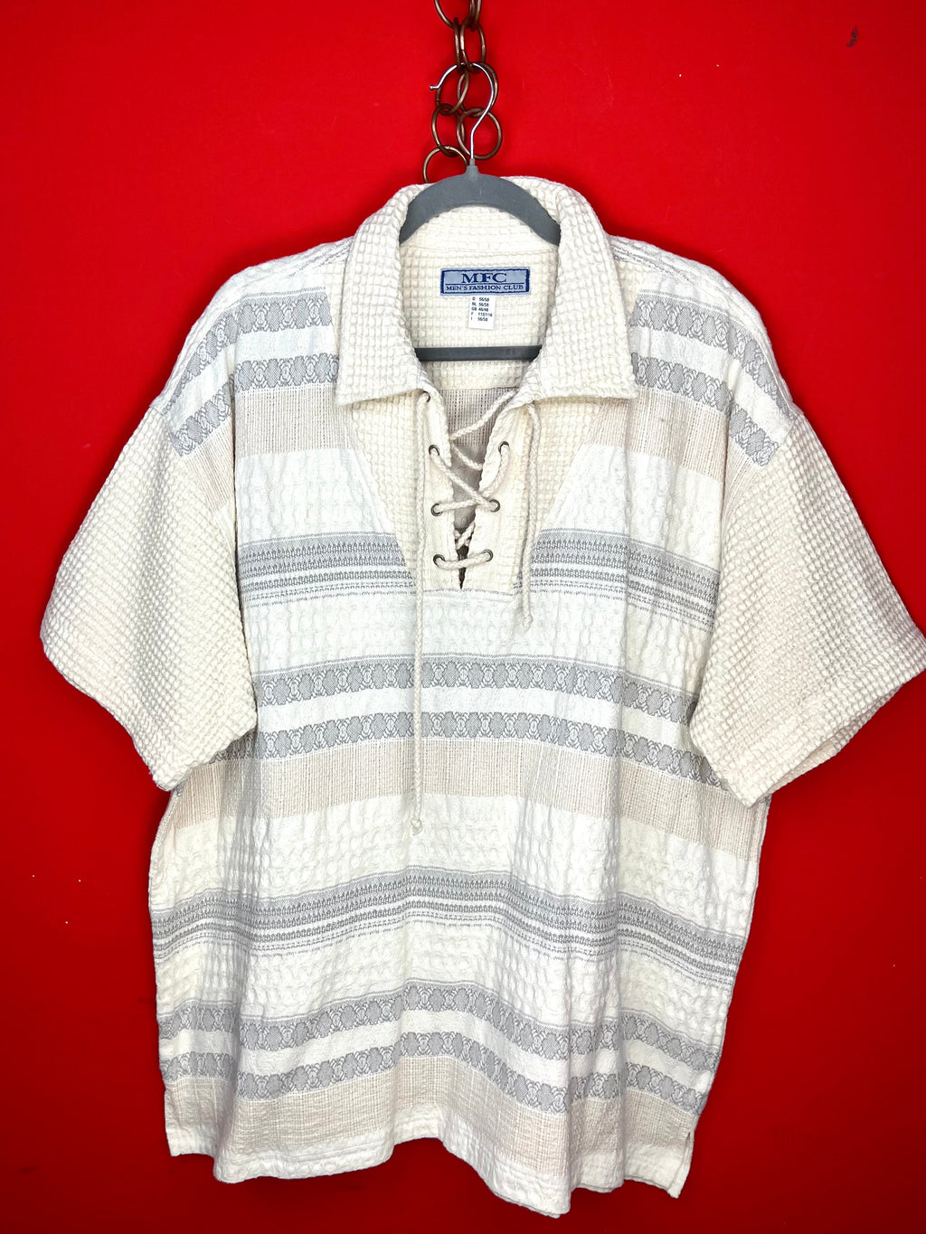 Maglia Vintage 90s Lace-Up in Cotone Panna e Grigio