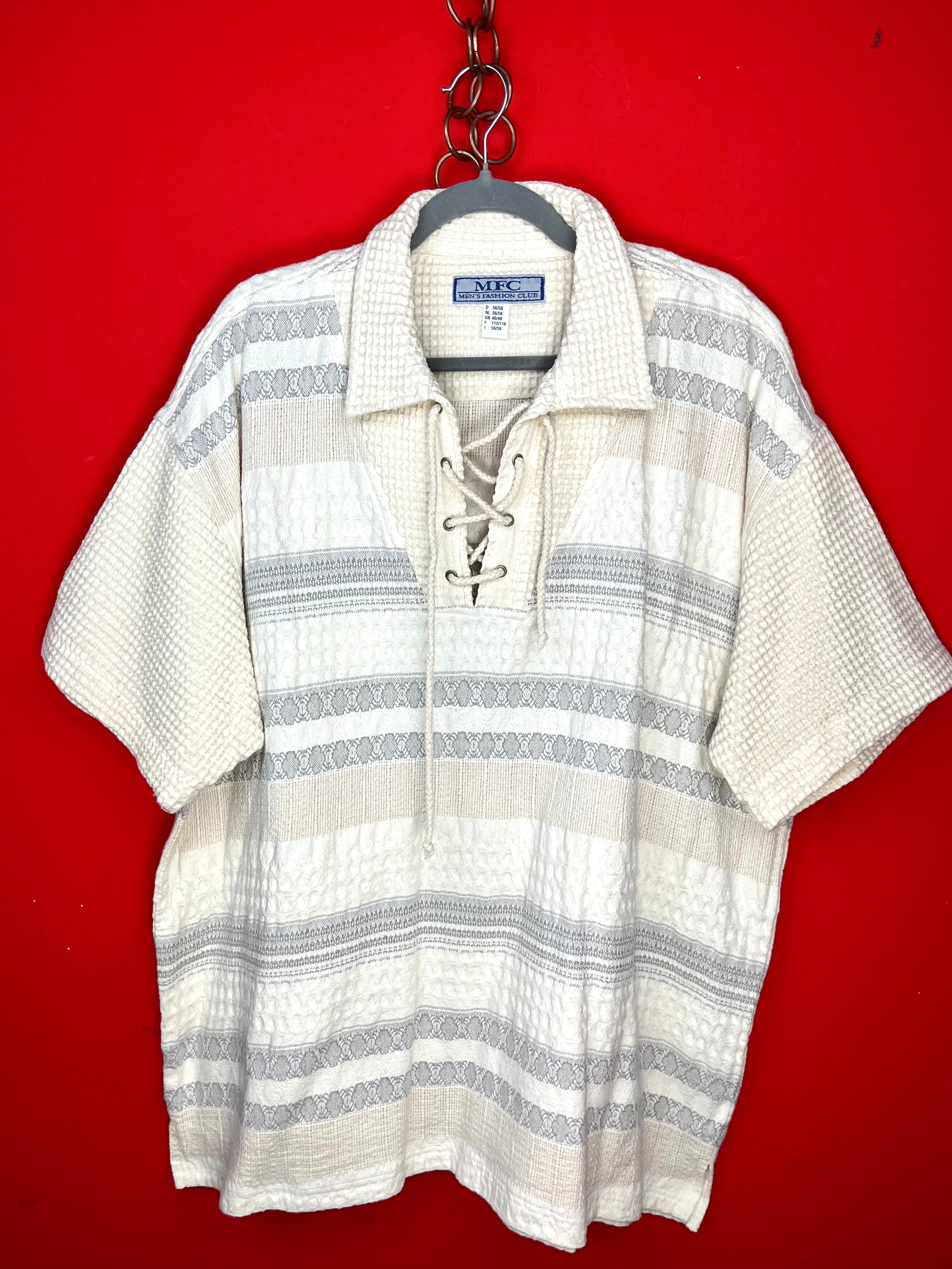Maglia Vintage 90s Lace-Up in Cotone Panna e Grigio